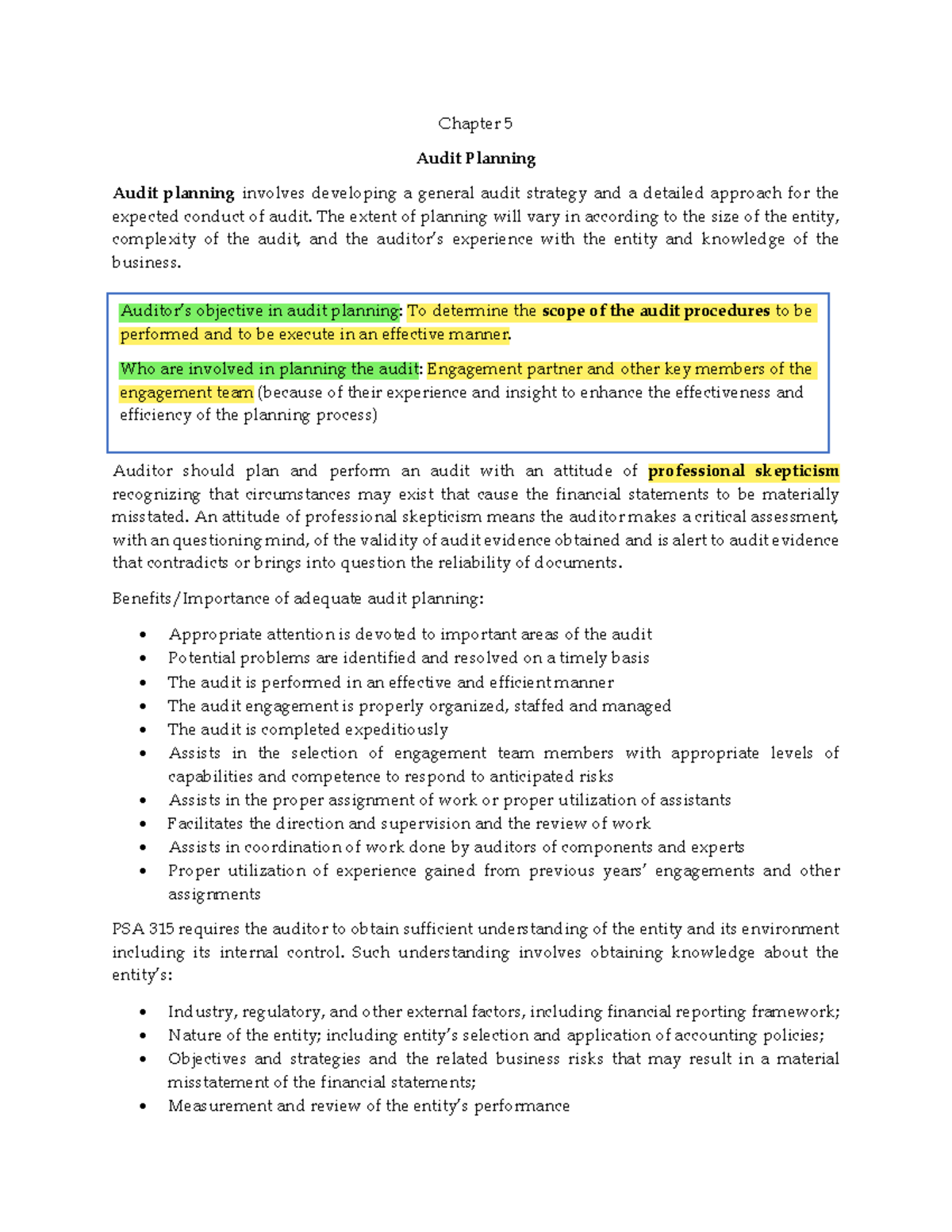 Chapter 5 Audit Planning - Chapter 5 Audit Planning Audit Planning ...