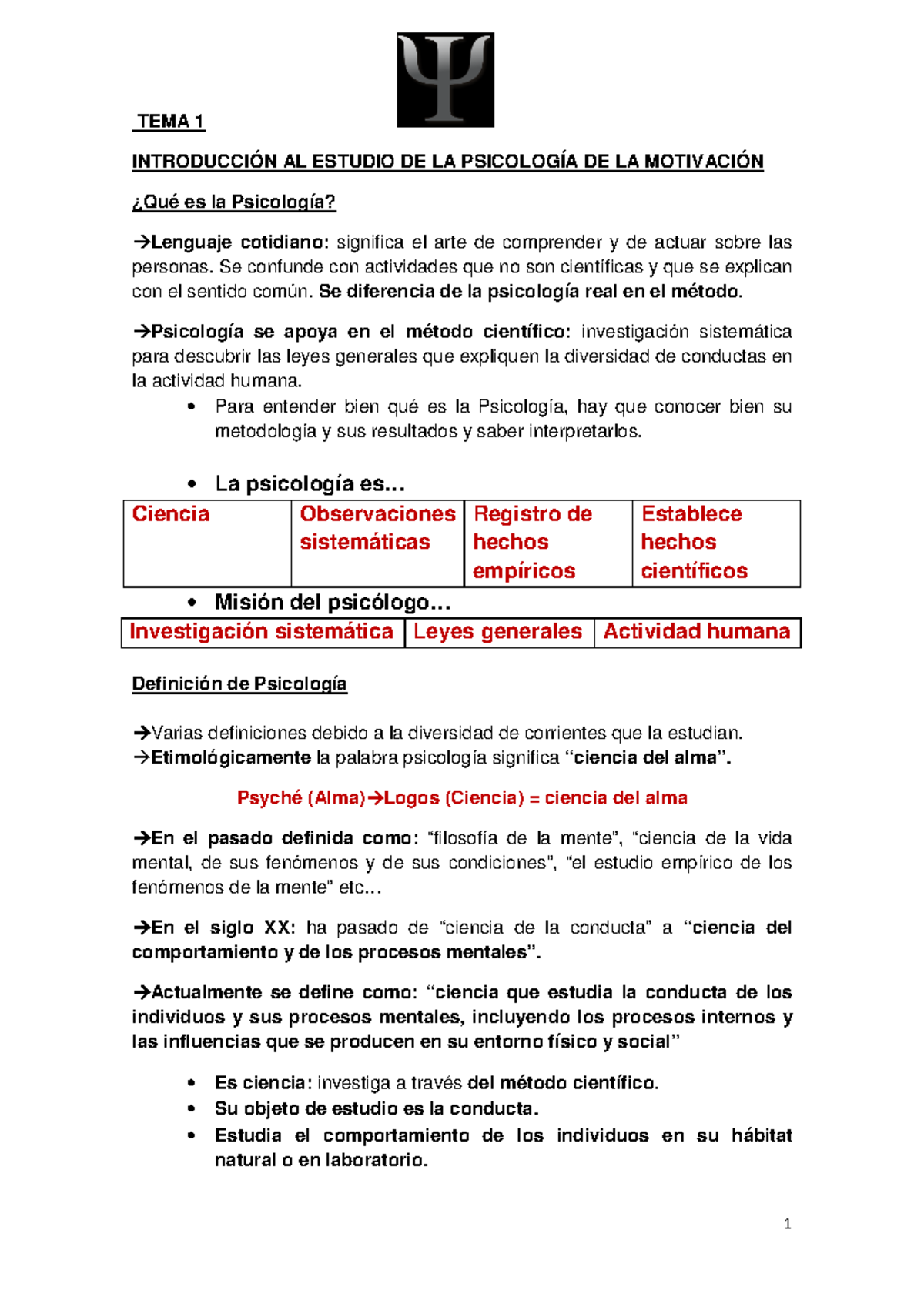 Psicología de la motivación T1 - TEMA 1 INTRODUCCIÓN AL ESTUDIO DE LA ...