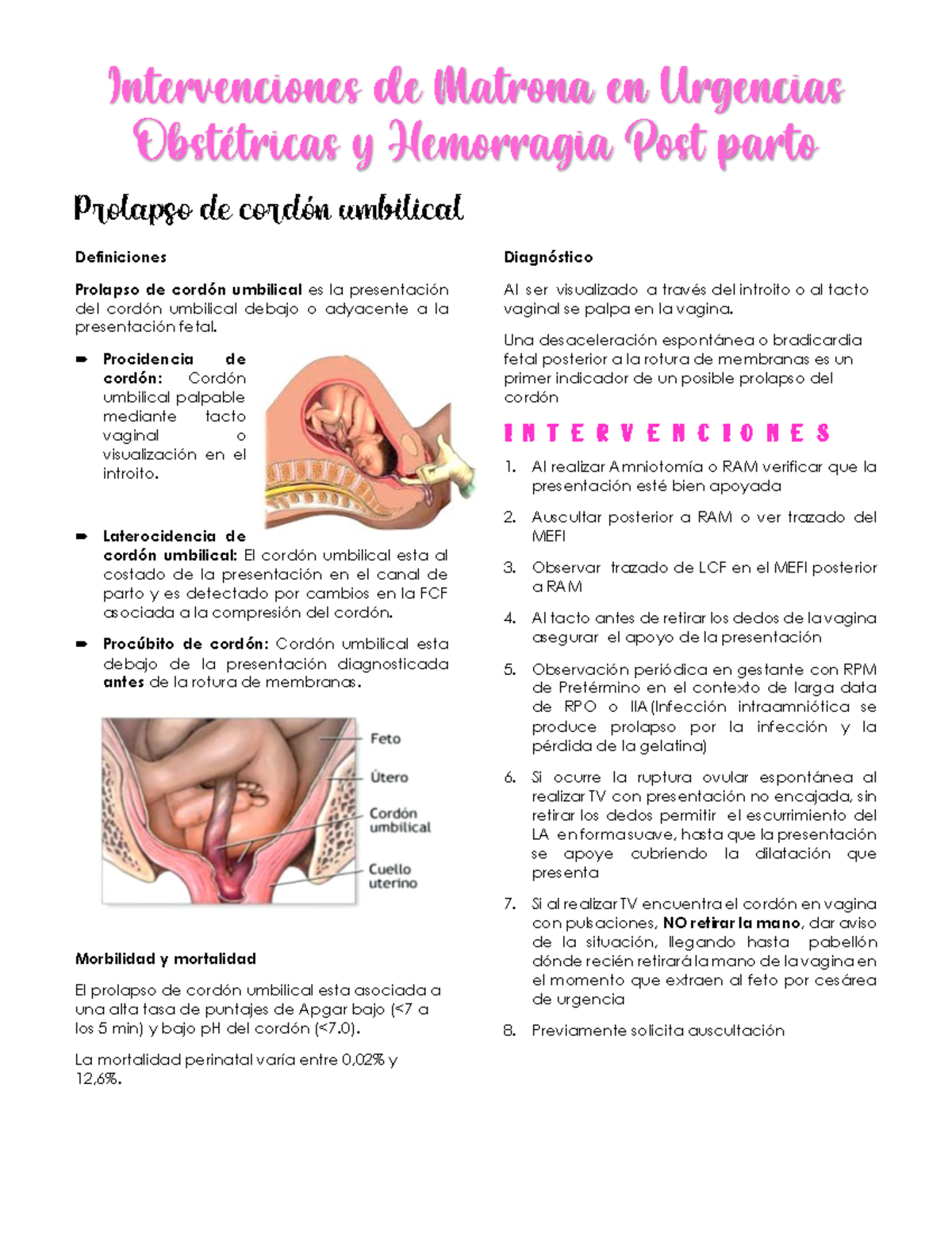 Intervenciones Urgencias Obstétricas y Hemorragia Post parto