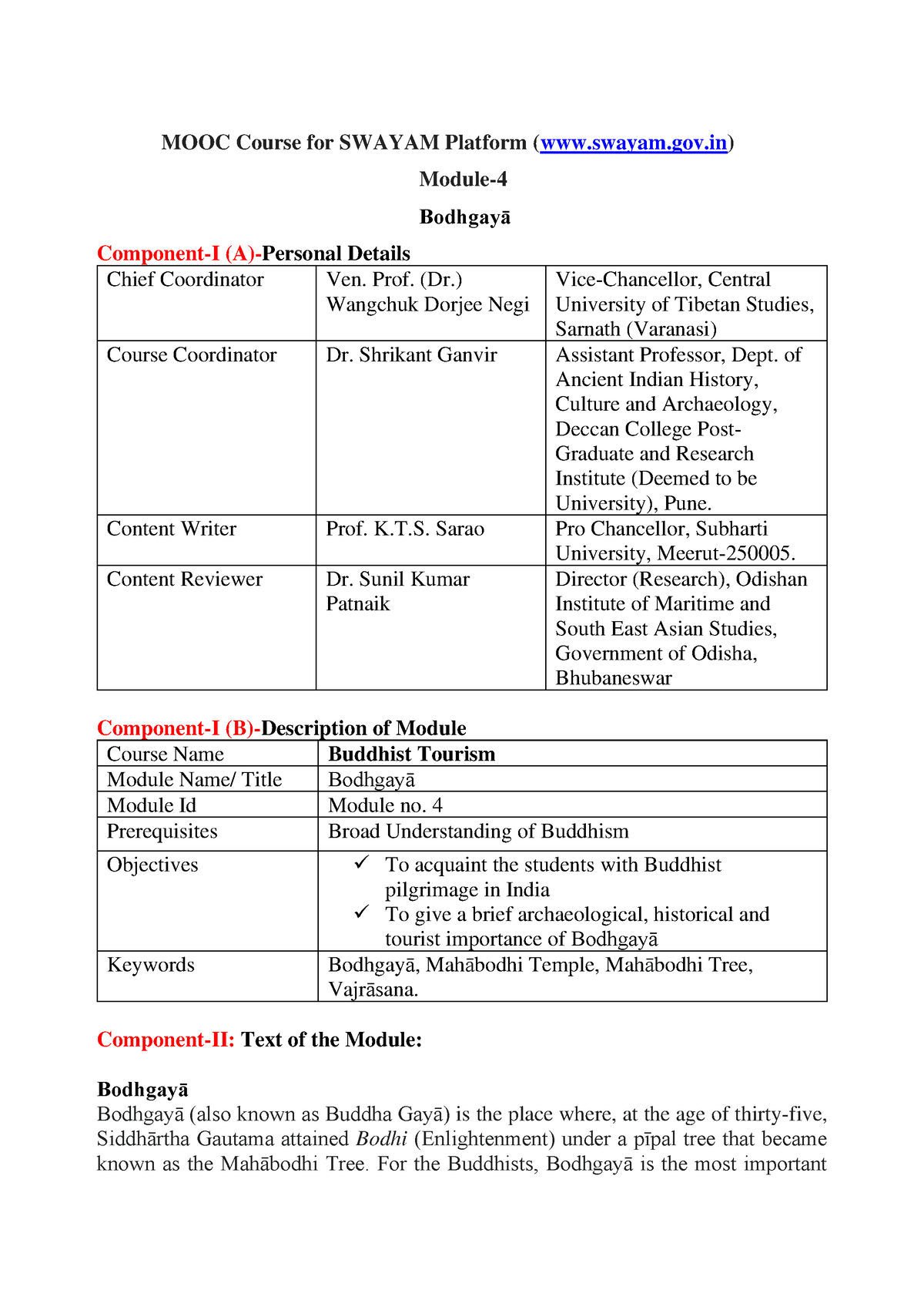 Module No. 4. Bodhgayā - MOOC Course For SWAYAM Platform (swayam.gov ...