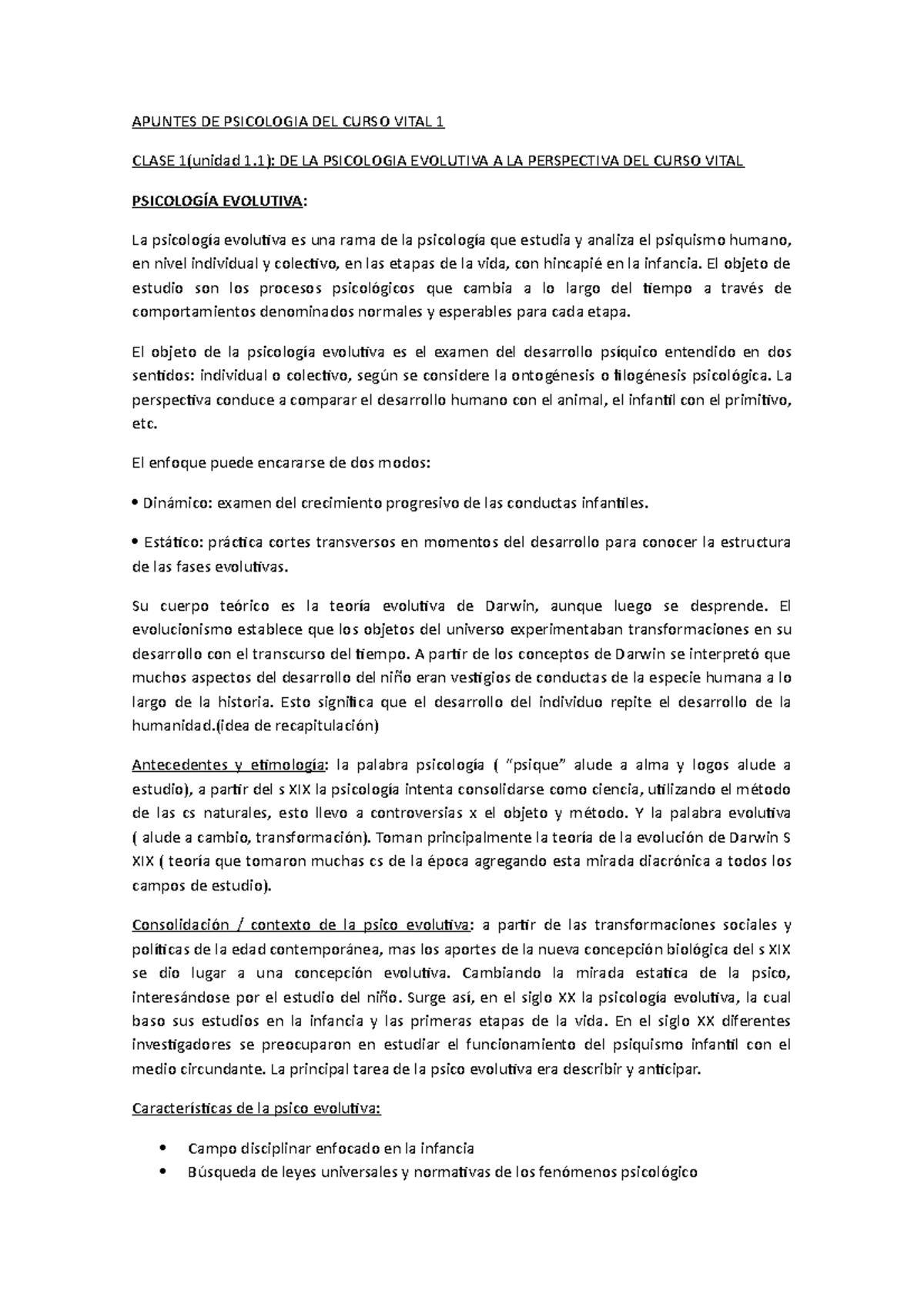 Apuntes DE Psicologia DEL Curso Vital 1 APUNTES DE PSICOLOGIA DEL CURSO VITAL 1 CLASE 1(unidad Apuntes DE Psicologia DEL Curso Vital 1 APUNTES DE PSICOLOGIA DEL CURSO VITAL 1 CLASE 1(unidad