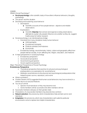 PSYC 361 Exam 1 Study Guide - PSYC 361: Social Psychology Exam 1 ...