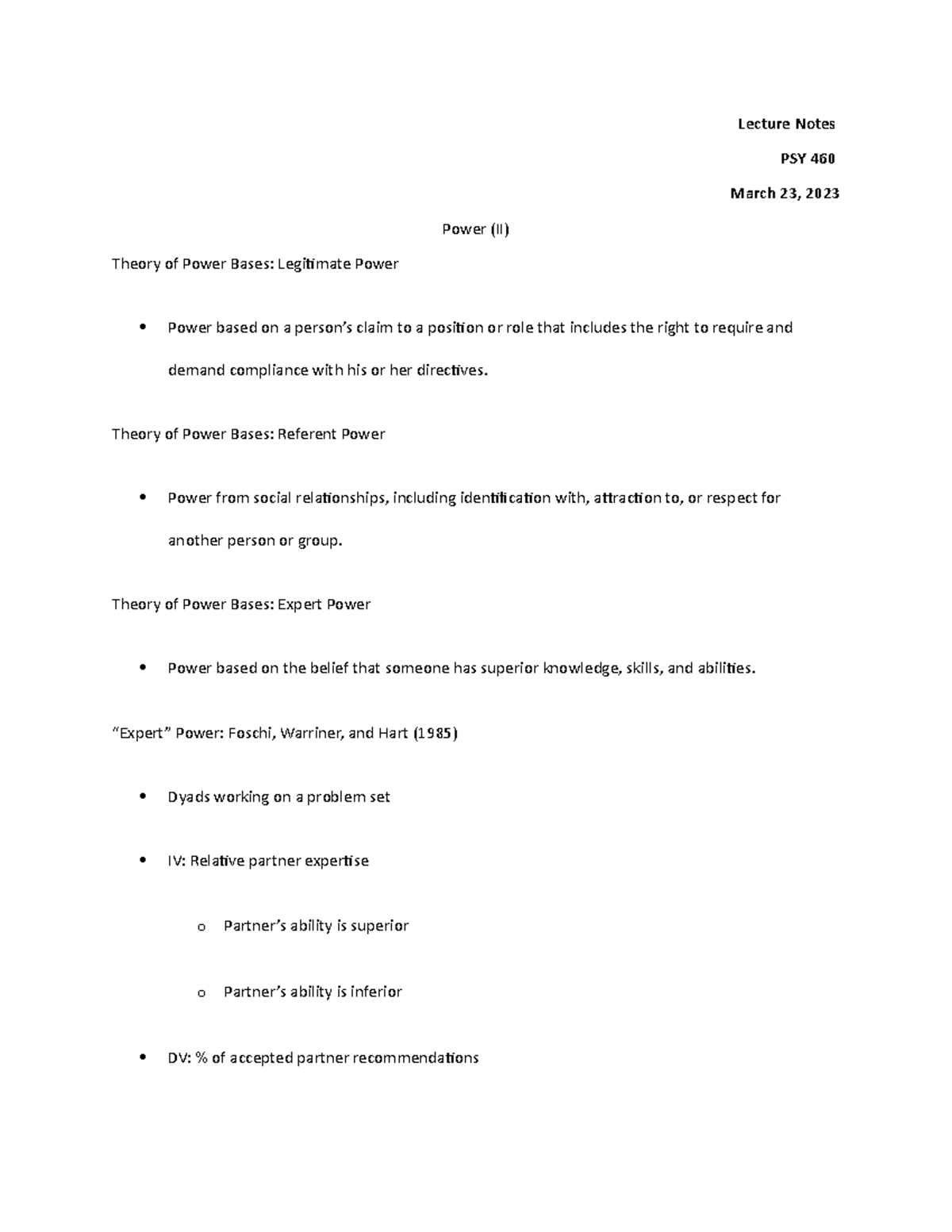 10.2 Power (II) - Lecture notes are taken from the professors' slides ...