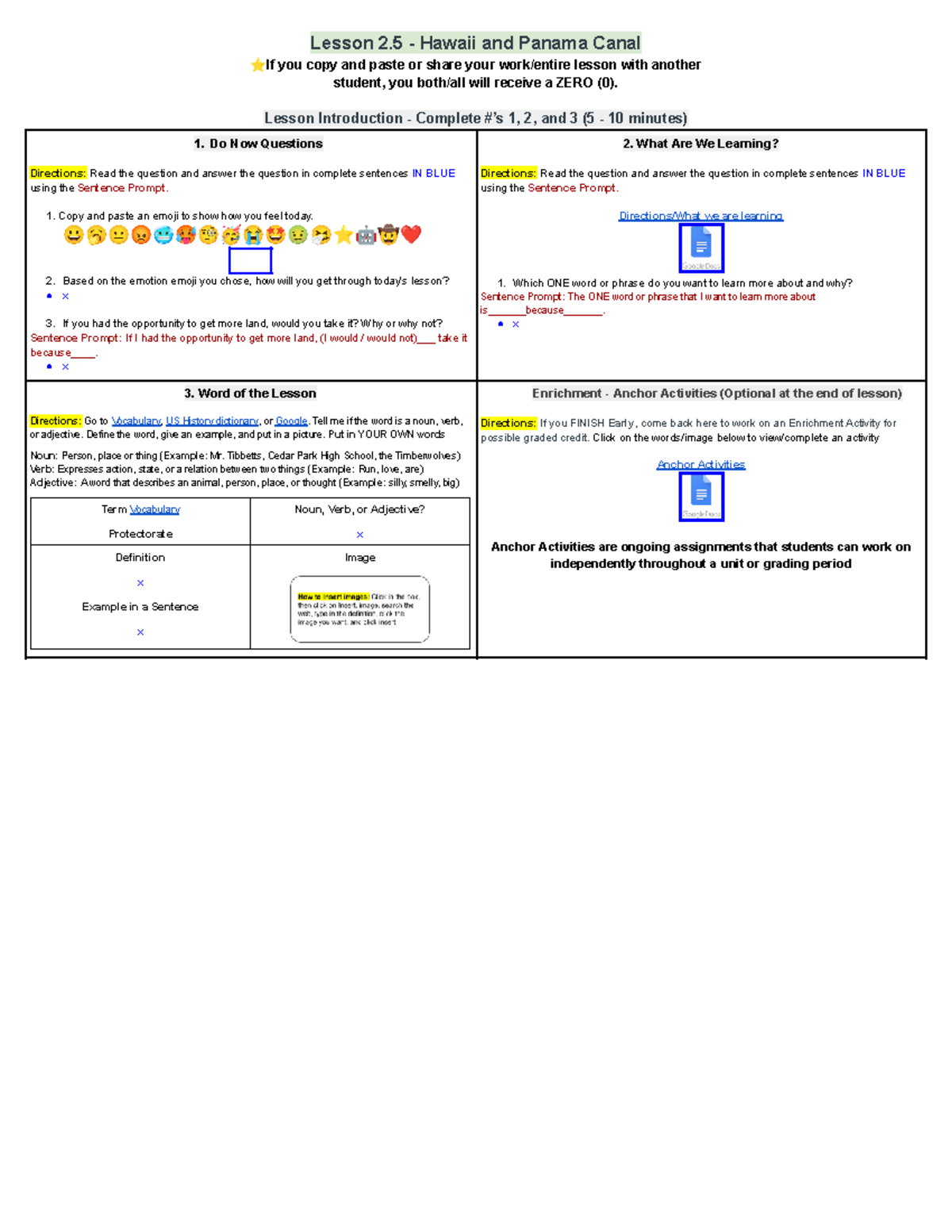 Copy of Lesson 2.5 - Hawaii and Panama Canal - Lesson 2 - Hawaii and ...