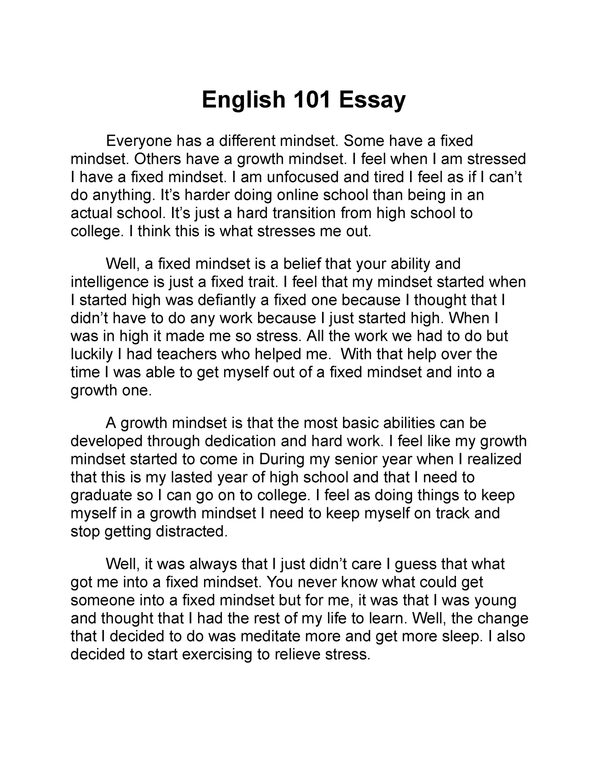 english 101 final exam essay
