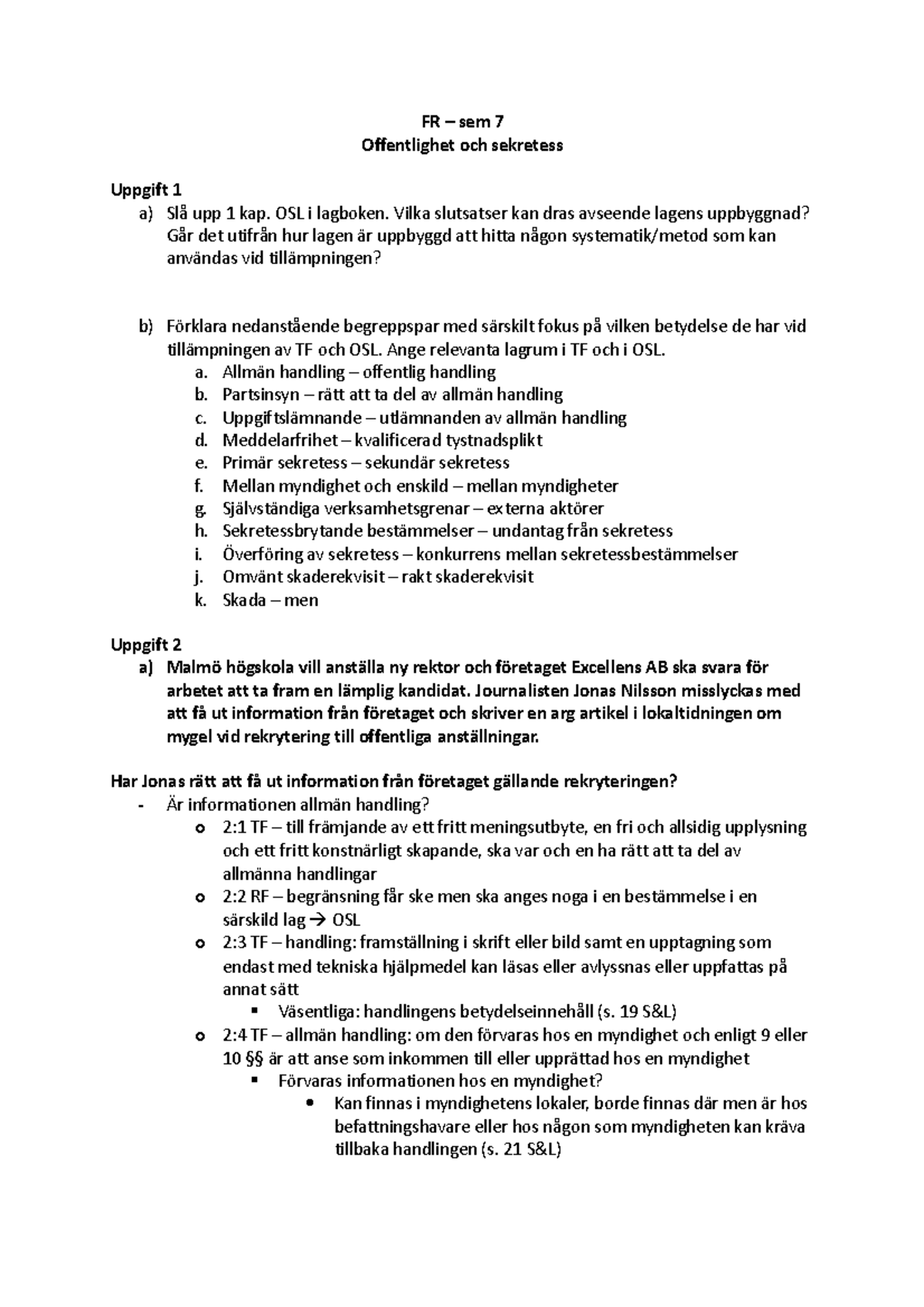 FR - sem 7 - Anteckning från sem. - FR – sem 7 Offentlighet och ...