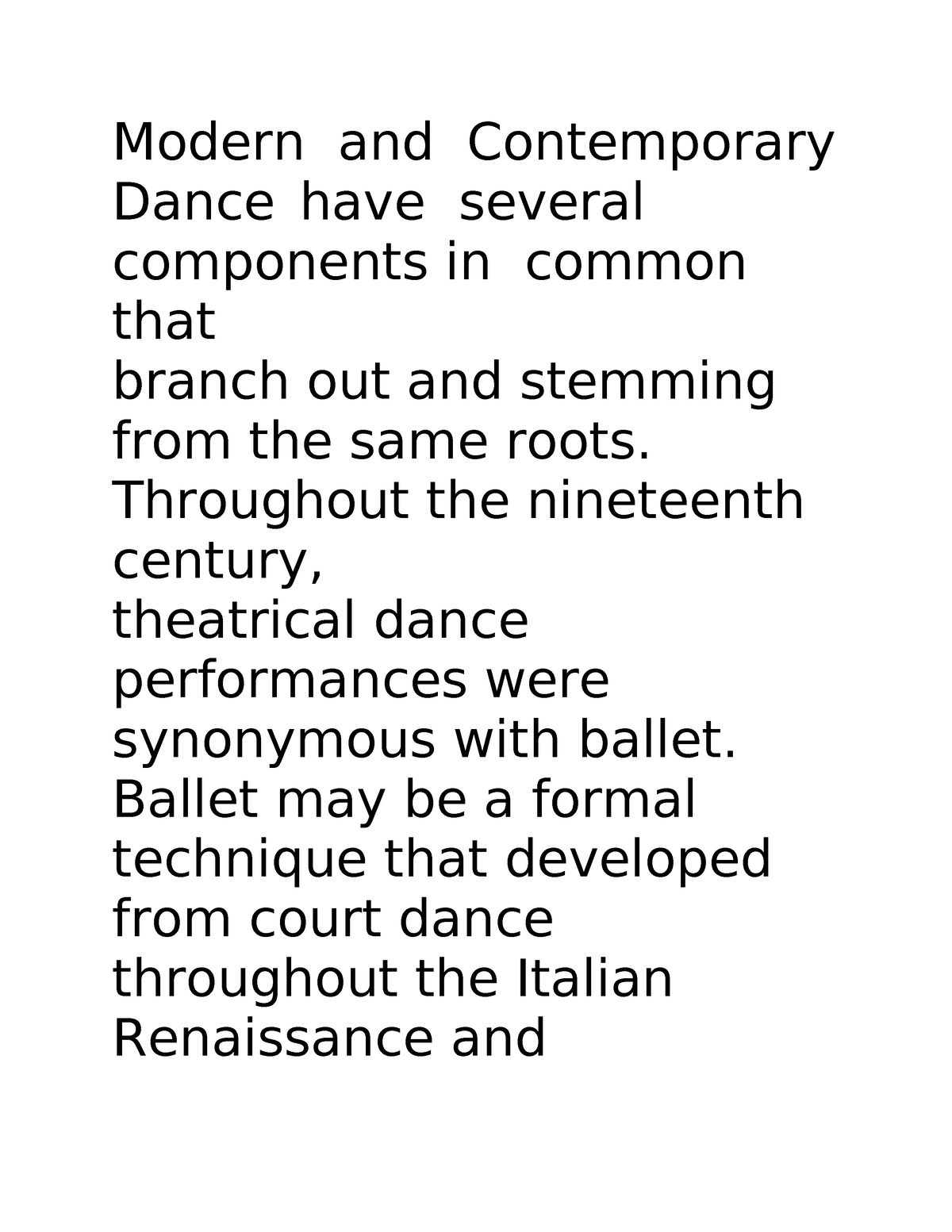 modern and contemporary dance essay