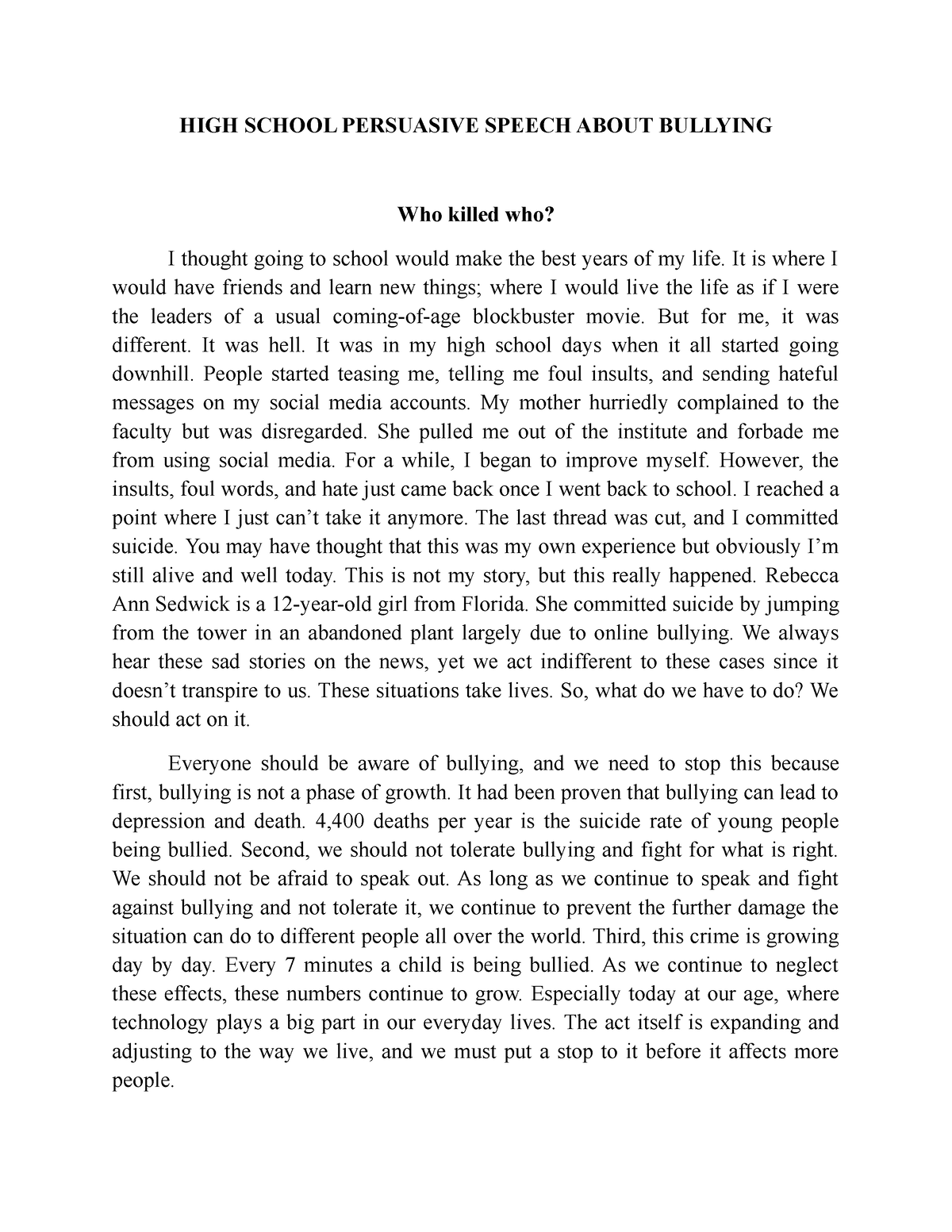 persuasive essay about bullying tagalog