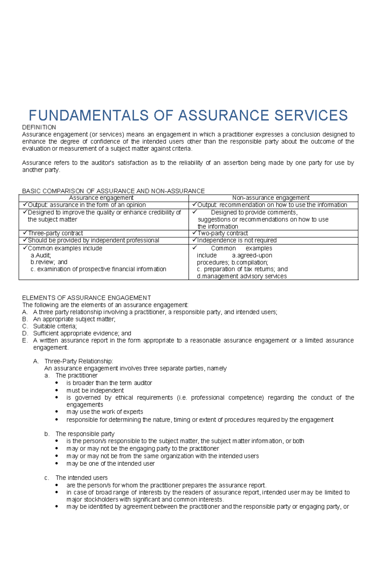 Fundamentals of Assurance Services - FUNDAMENTALS OF ASSURANCE SERVICES ...