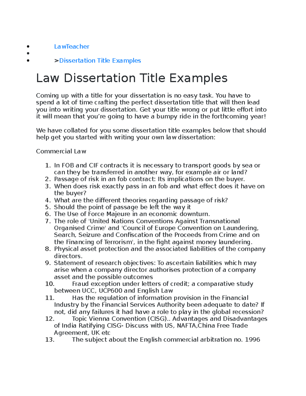 dissertation law topics