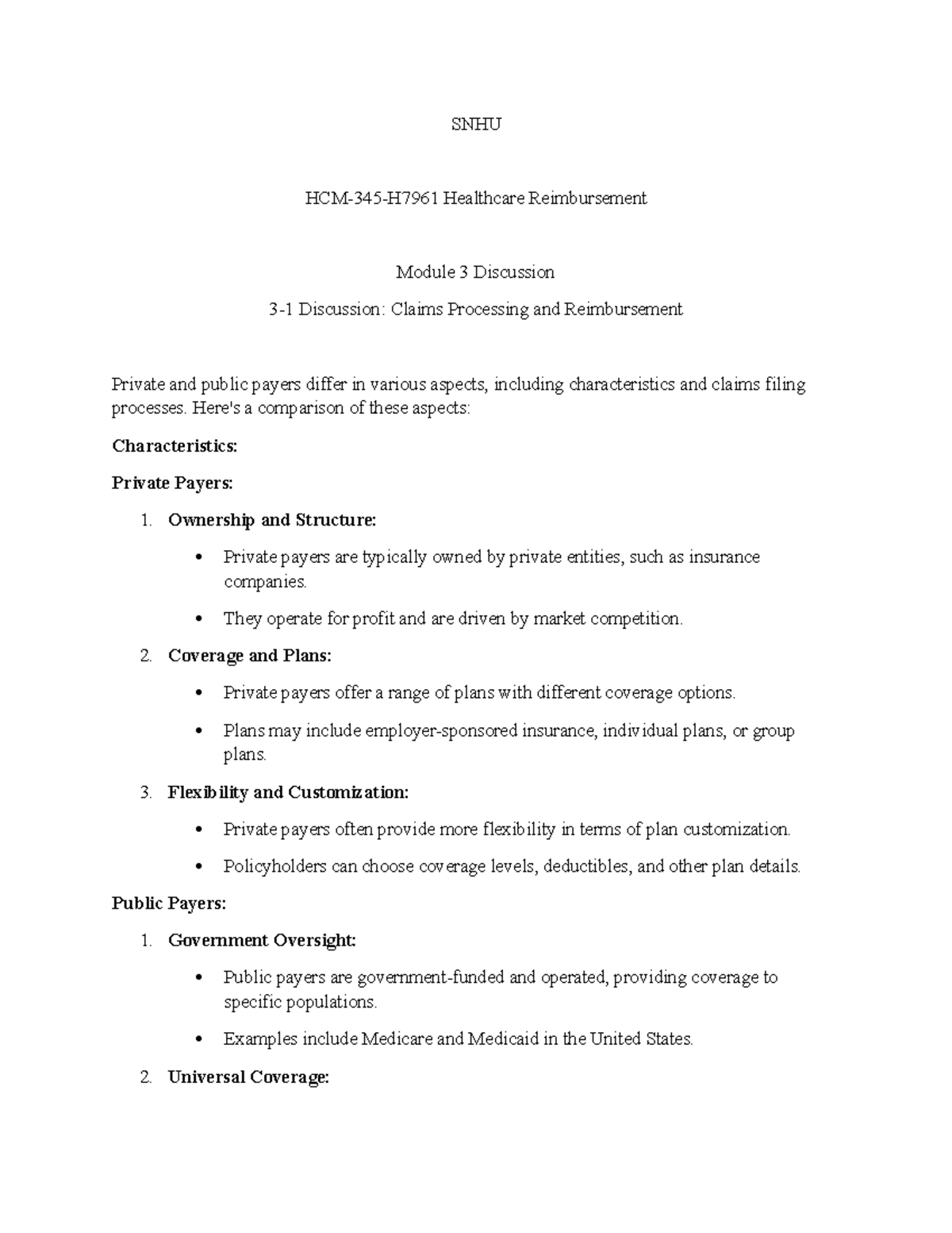 HCM345 Discussion - SNHU HCM-345-H7961 Healthcare Reimbursement Module ...