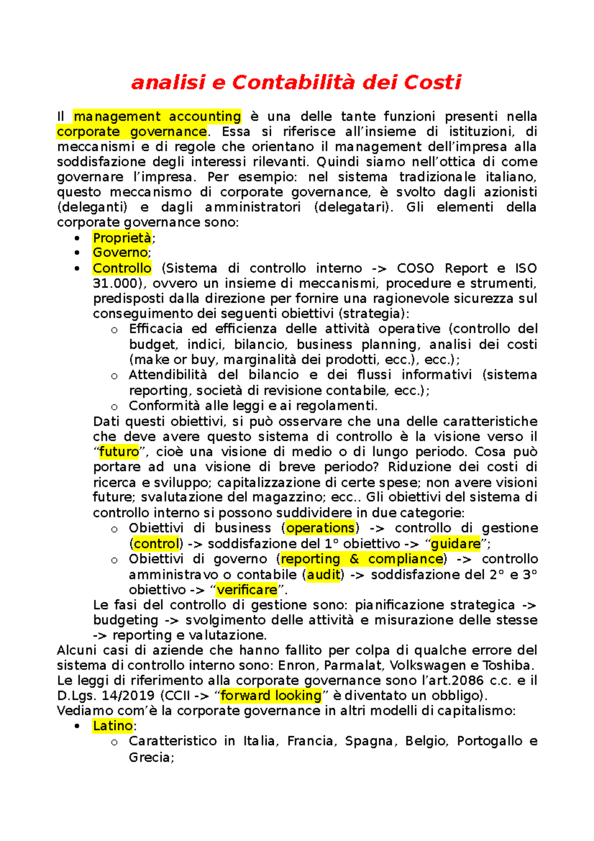 Analisi E Contabilità Dei Costi - Analisi E Contabilità Dei Costi Il ...