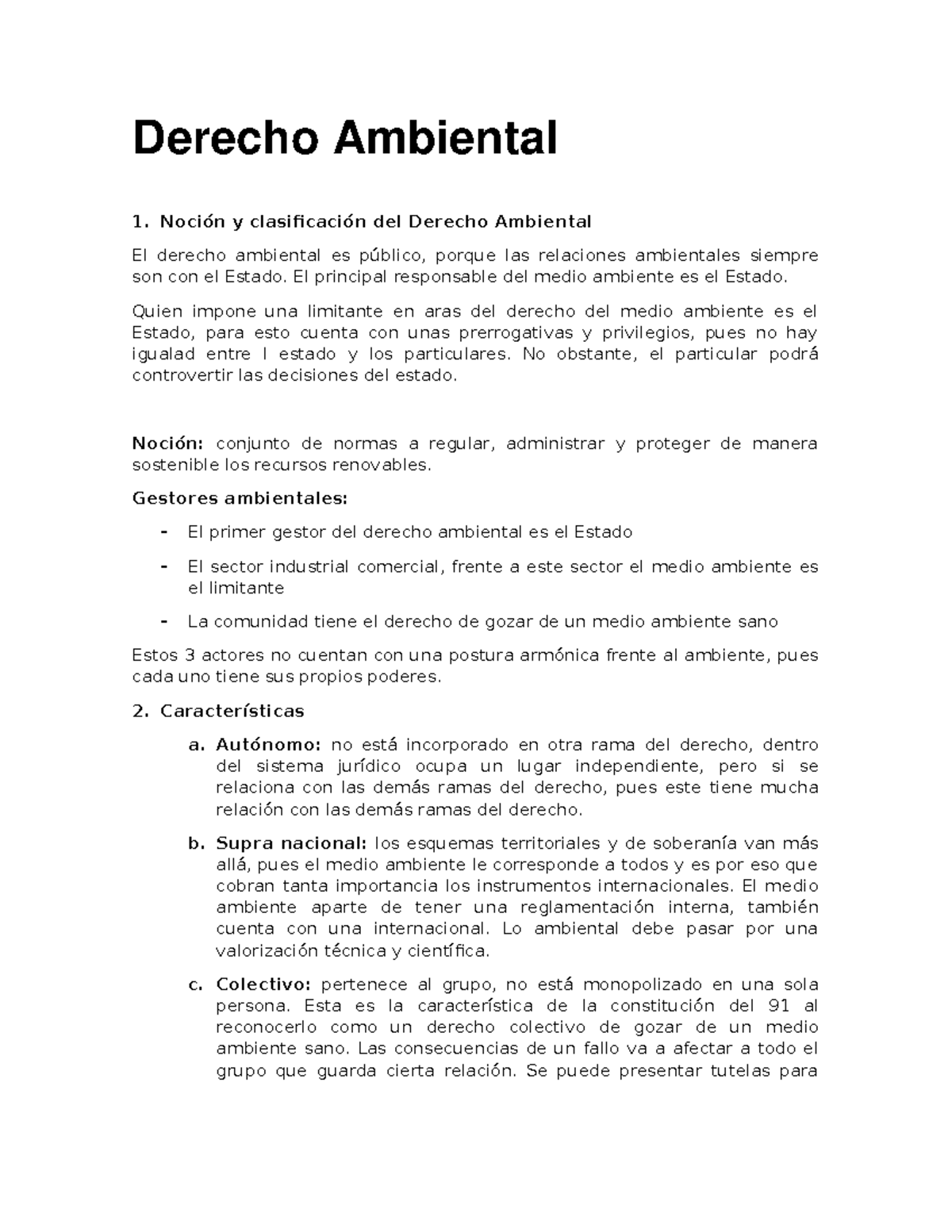 Resumen Ambiental - Derecho Ambiental 1. Y Del Derecho Ambiental El ...