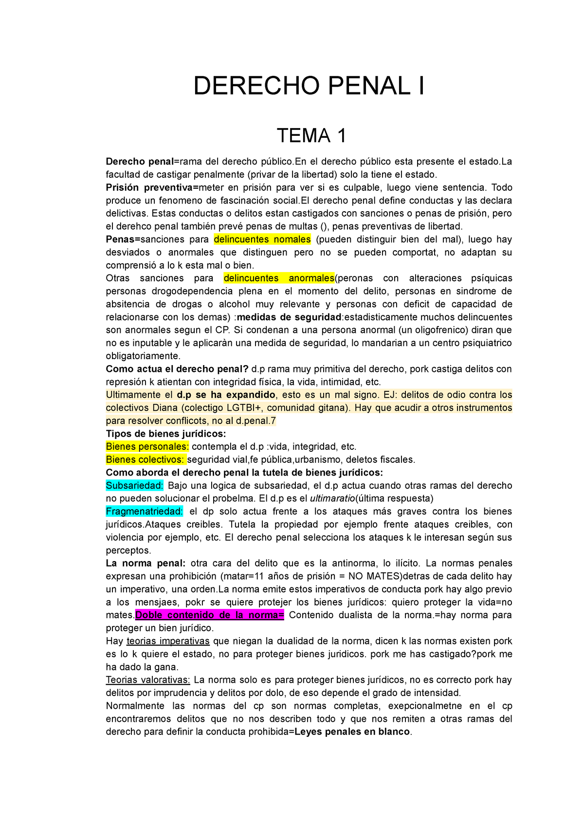 D.P I - Apuntes De Derecho Penal I Parte Dos - DERECHO PENAL I TEMA 1 ...