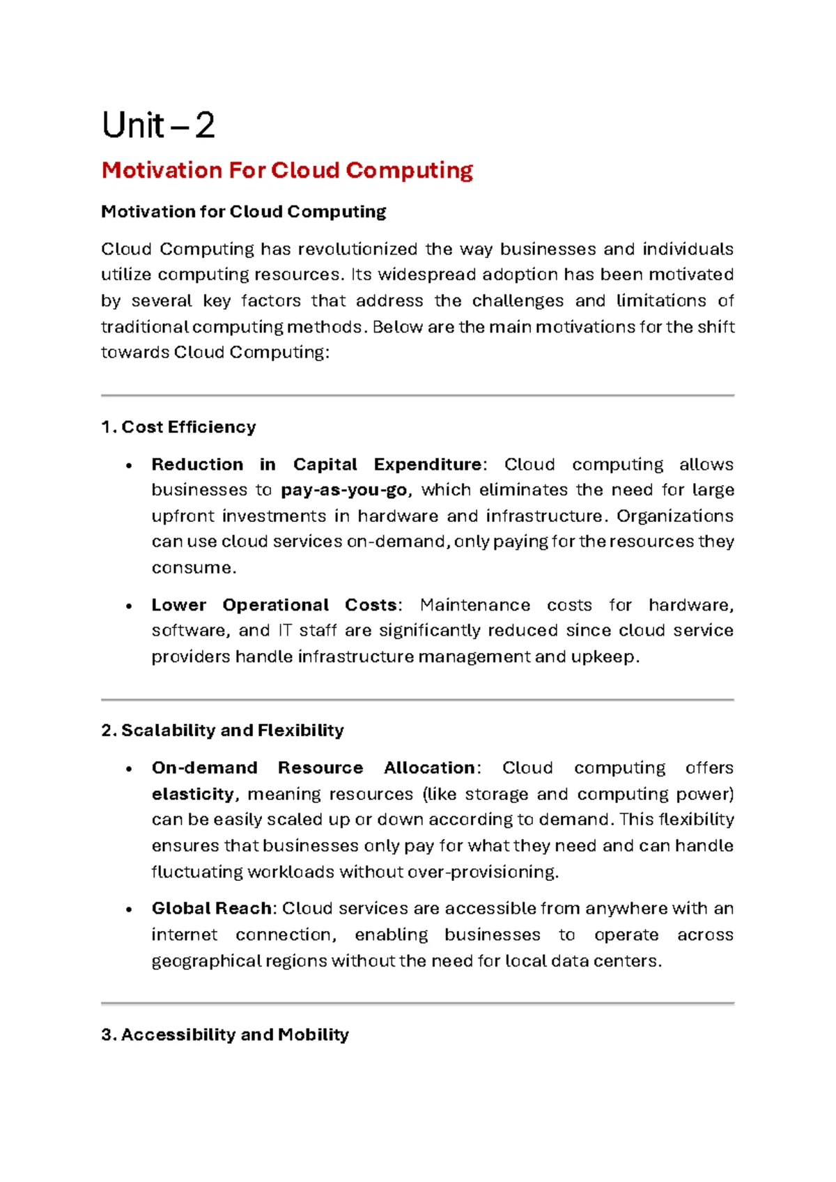 Unit - 1 CC - Nothing - Unit – 1 Cloud Computing Cloud Computing is a ...