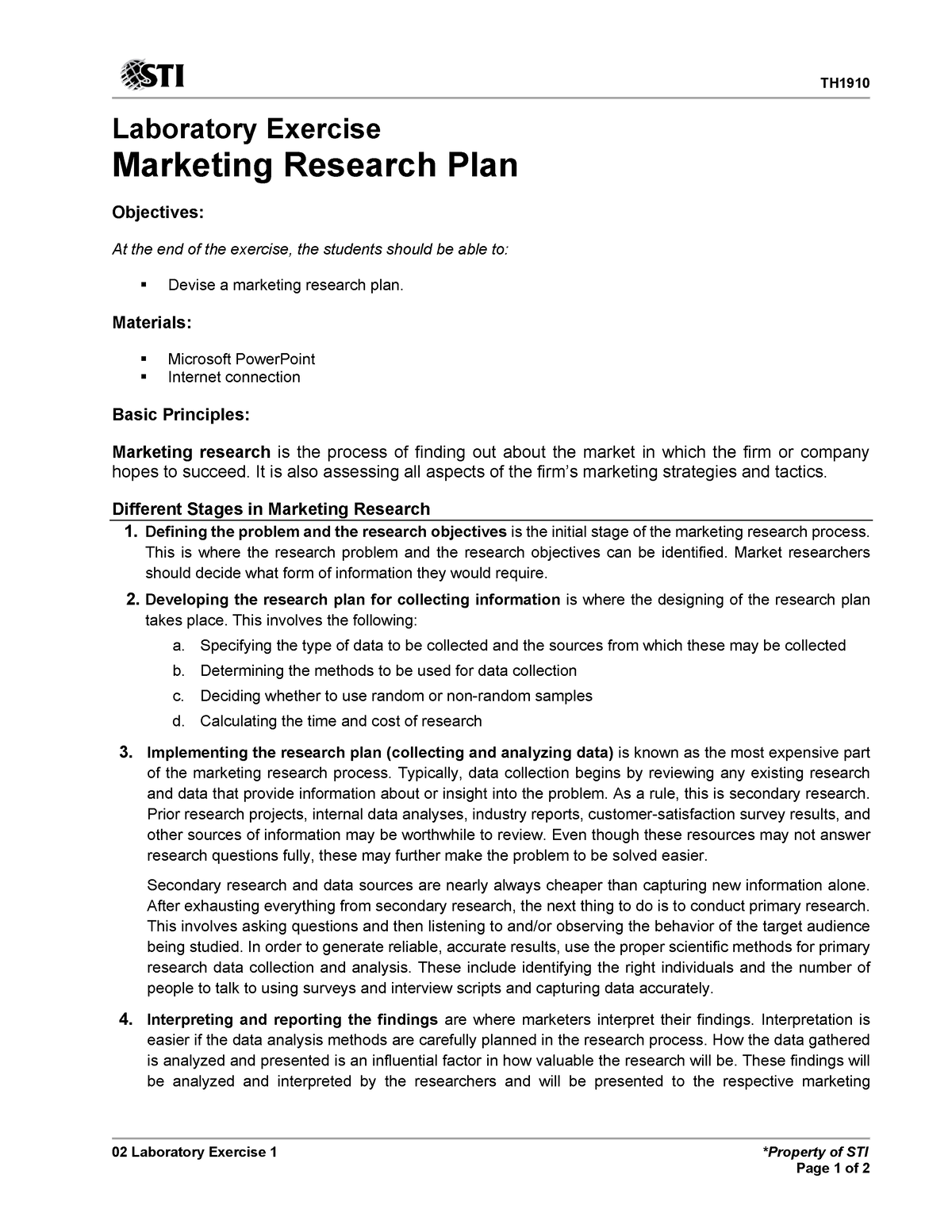 02 Laboratory Exercise 1 - TH 02 Laboratory Exercise 1 *Property Of STI ...