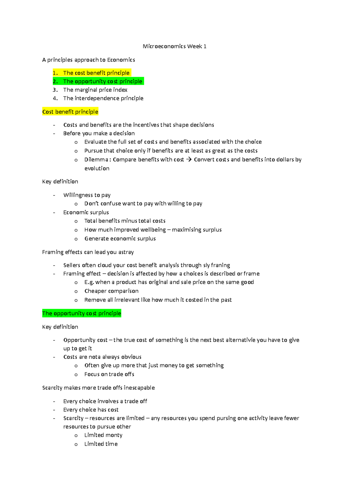Microeconomics Week 1 Week 1 Lecture Notes Microeconomics Week 1 A