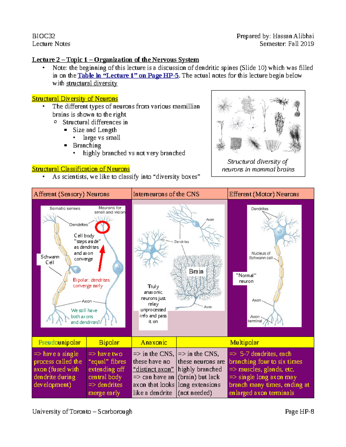 BIOC32 Lecture 2 - Lecture Notes Semester: Fall 2019 Lecture 2 – Topic ...