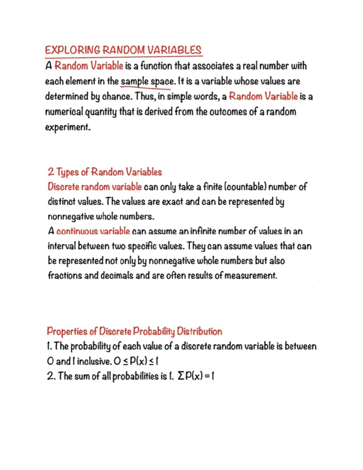 Notes - EXPLORING RANDOM VARIABLES A Random Variable is a function that ...