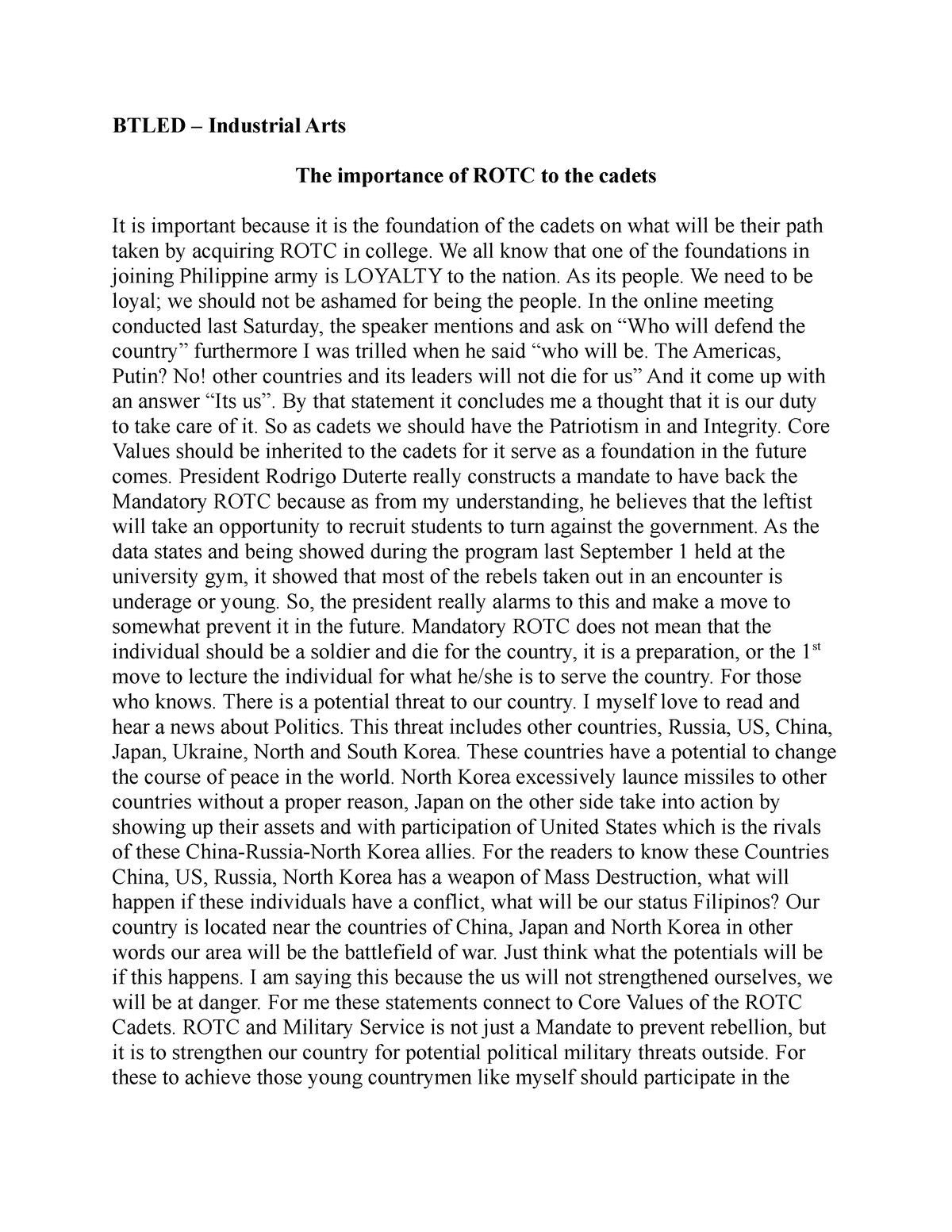 importance of rotc essay