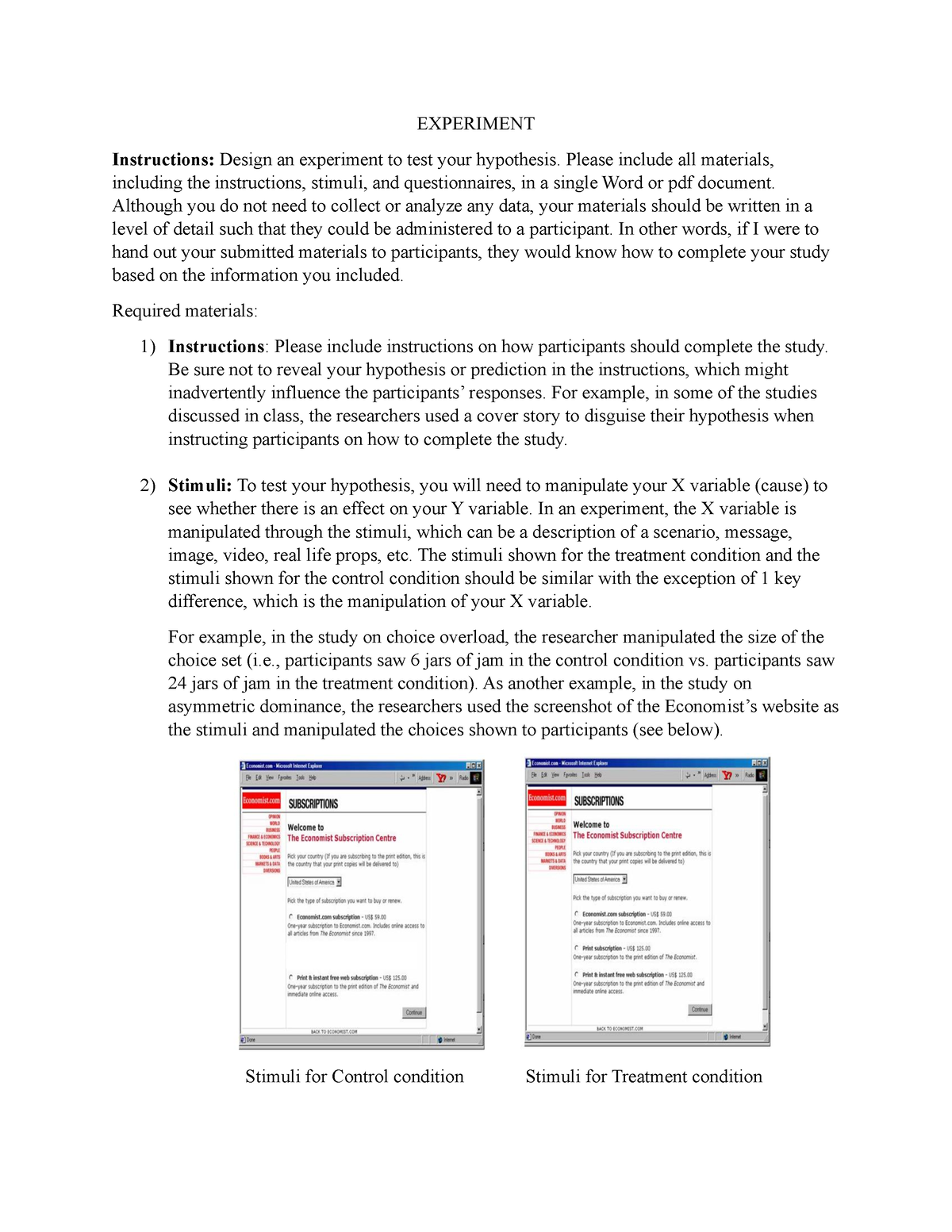 Experimental Design Instructions - EXPERIMENT Instructions: Design An ...