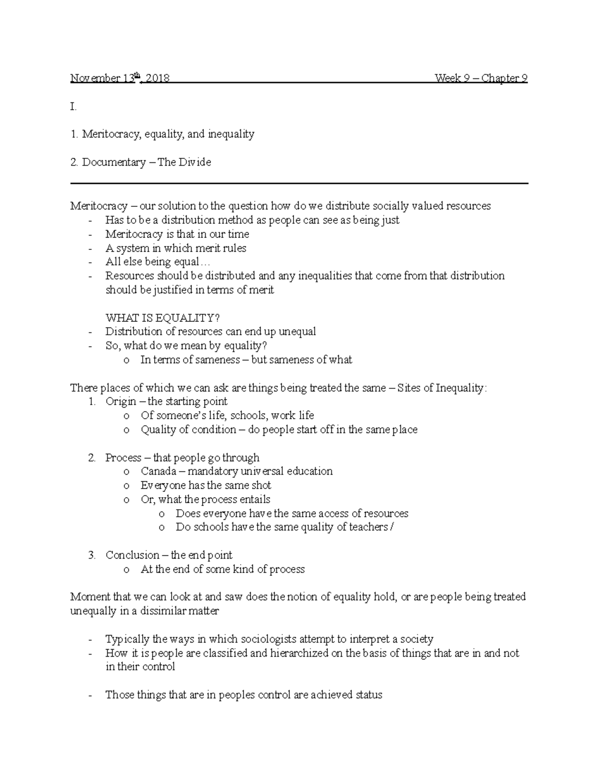 SOCI 1020 - Semester 1 - Week 9 - 2018 - November 13th, 2018 Week 9 ...