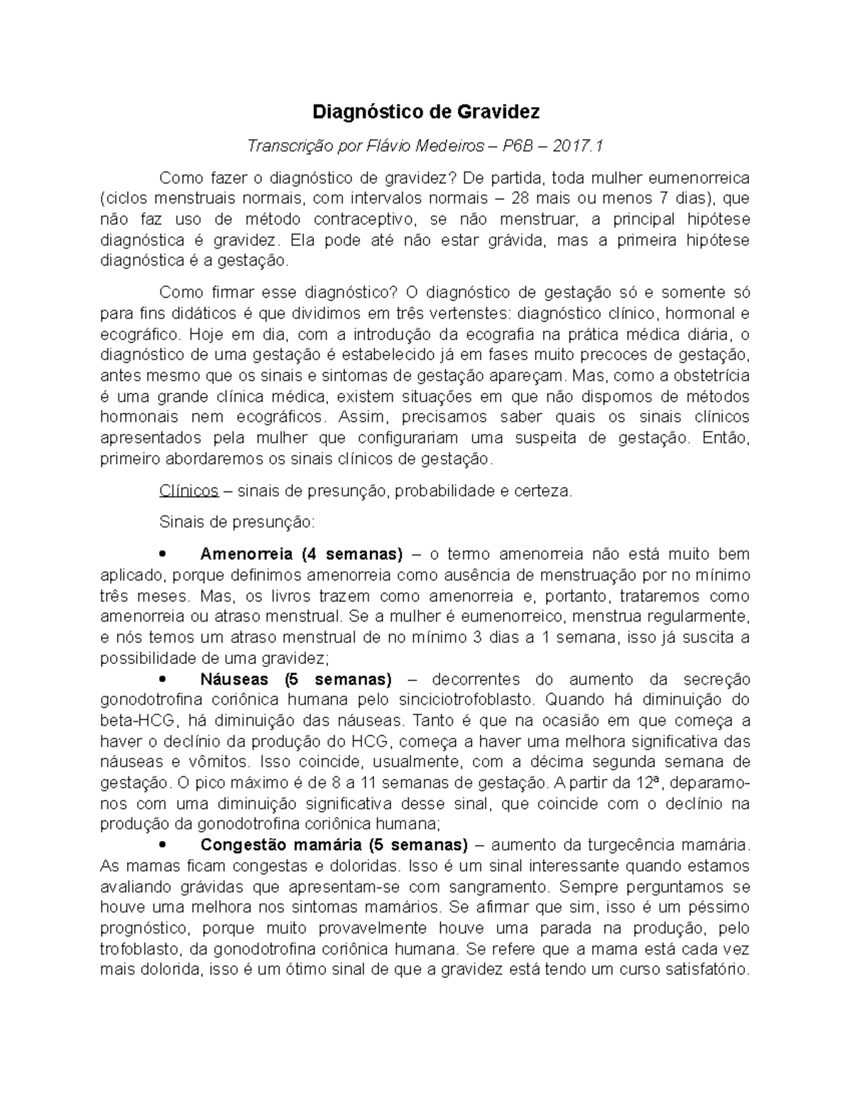 Diagnóstico de Gravidez - Diagnóstico de Gravidez Transcrição por ...