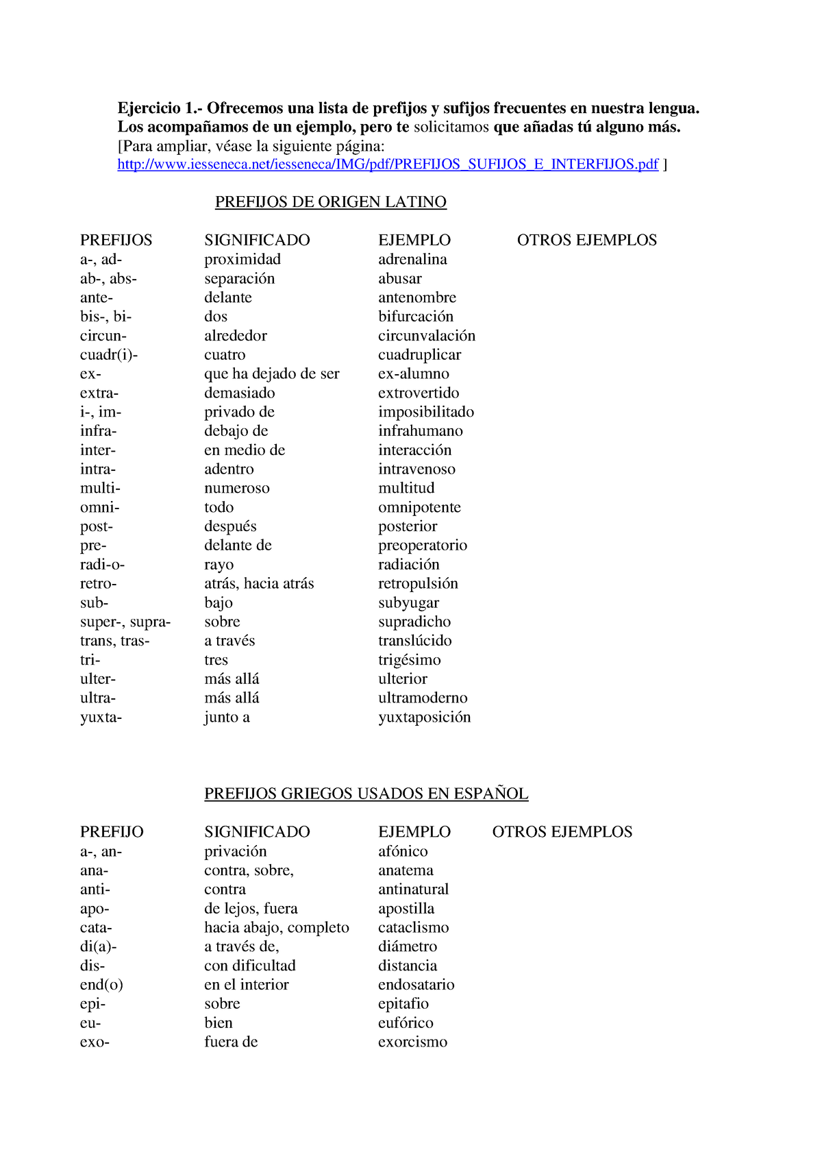 Pr Ã Â¡cticas De Morfolog Ã Â A - Ejercicio 1.- Ofrecemos Una Lista De ...