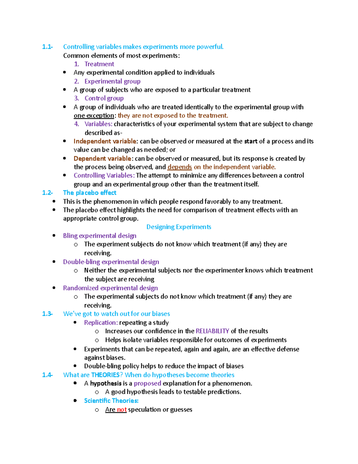 Zoology notes 2 - 1- Controlling variables makes experiments more ...