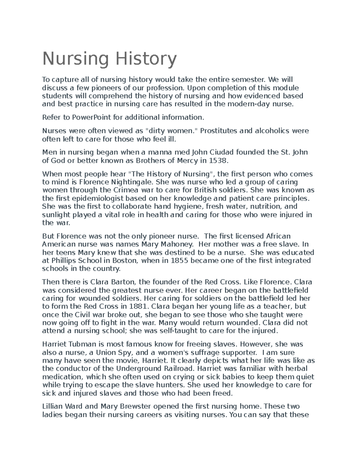 history of nursing essay