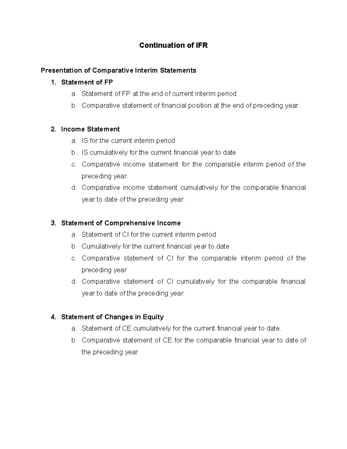 Continuation of IFR - Continuation of IFR Presentation of Comparative ...