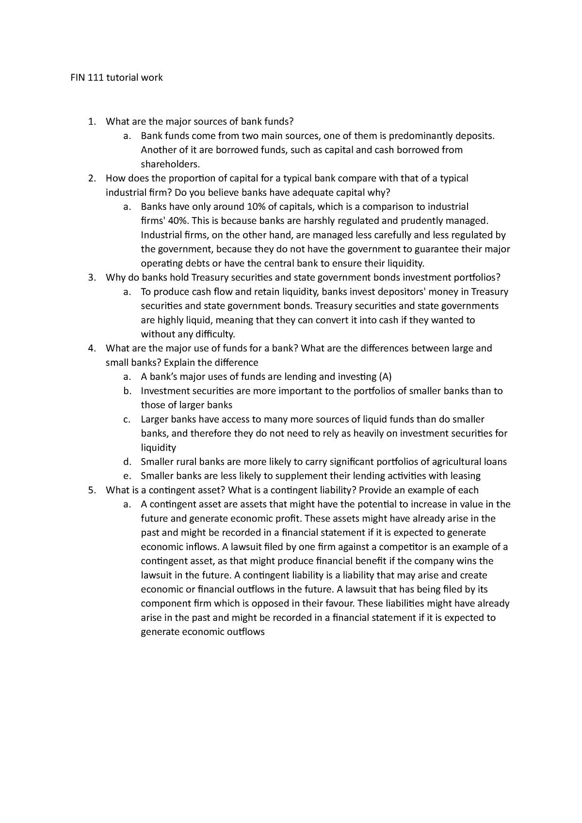 Tutorial work 5 for FIN 111 Introductory Principle of Finance - FIN 111 ...