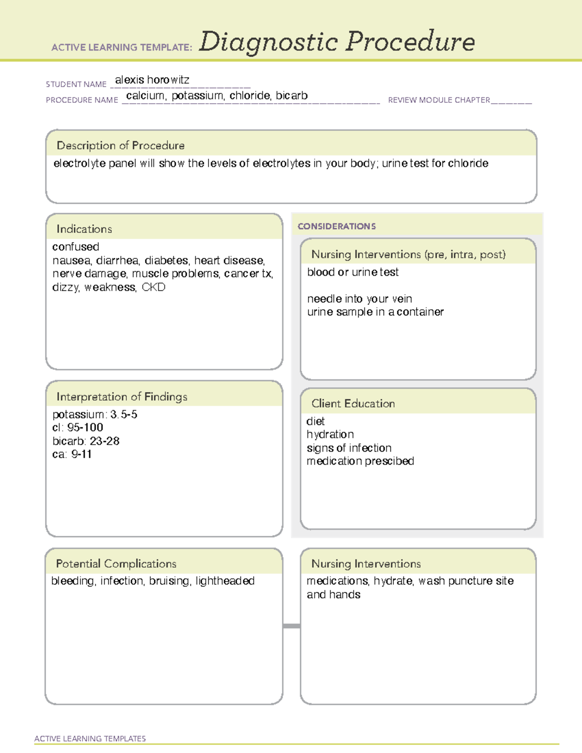 Ca, k, cl, bicarb - elec - ACTIVE LEARNING TEMPLATES Diagnostic ...