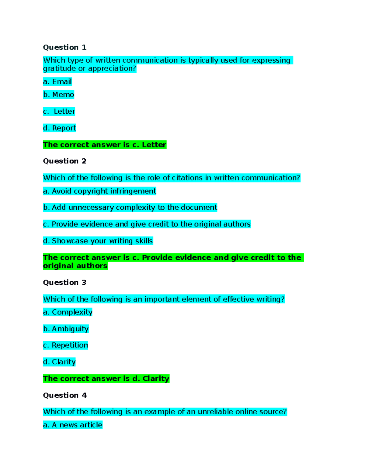 ENGL 1102 Self Quiz Unit 1 - Question 1 Which Type Of Written ...