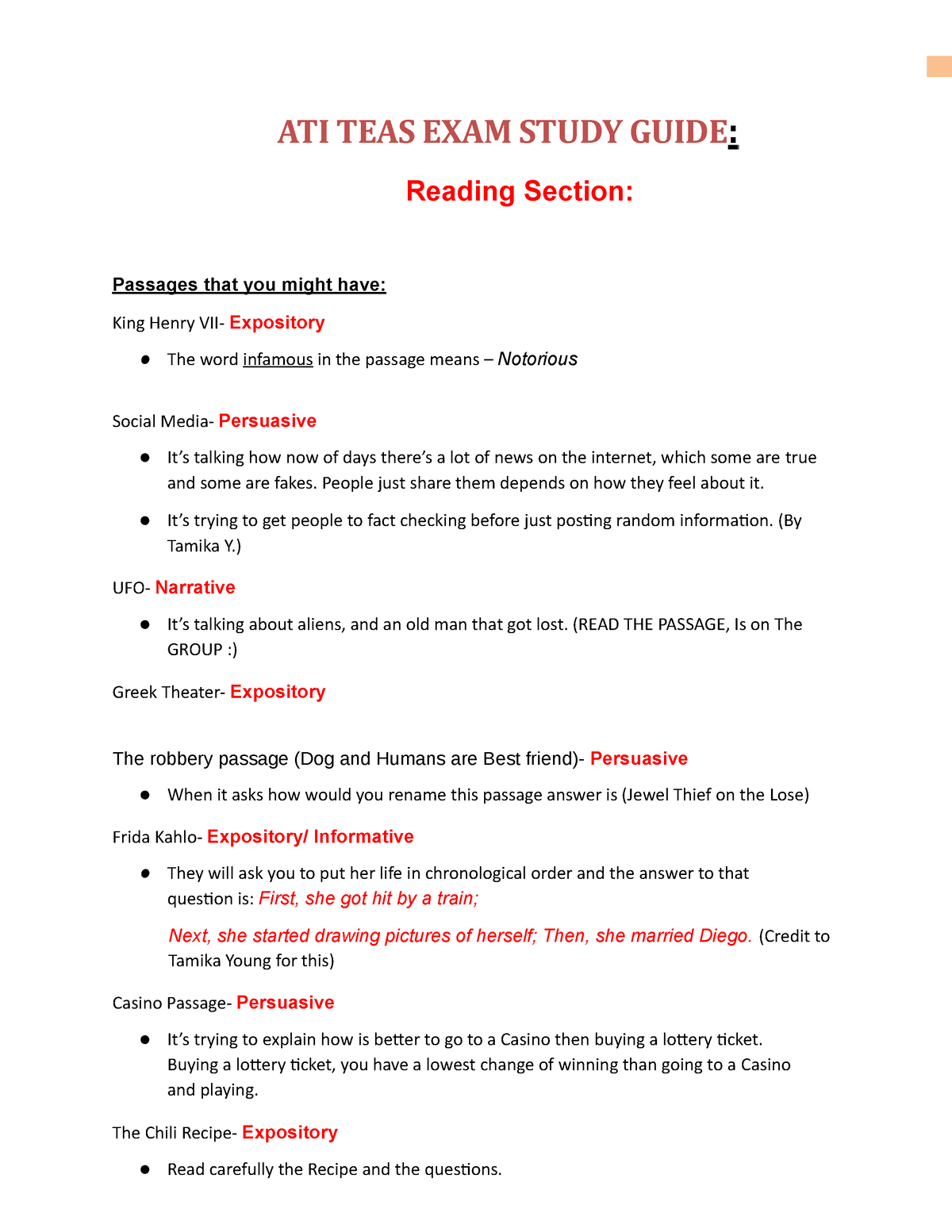 Ati Teas Exam Study Guide - ATI TEAS EXAM STUDY GUIDE: Reading Section ...