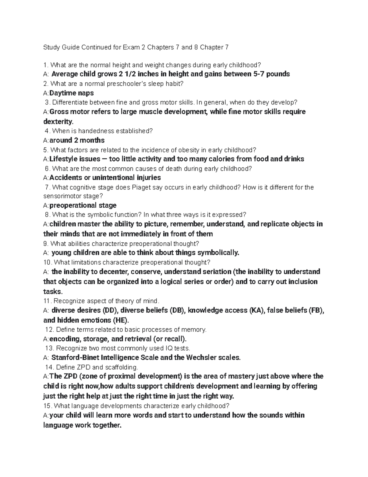 Developmental Phys Exam 2 study guide - Study Guide Continued for Exam ...