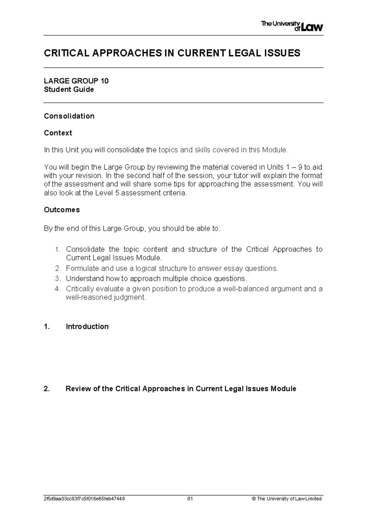 Large Group 10 - Student Guide - CRITICAL APPROACHES IN CURRENT LEGAL ...