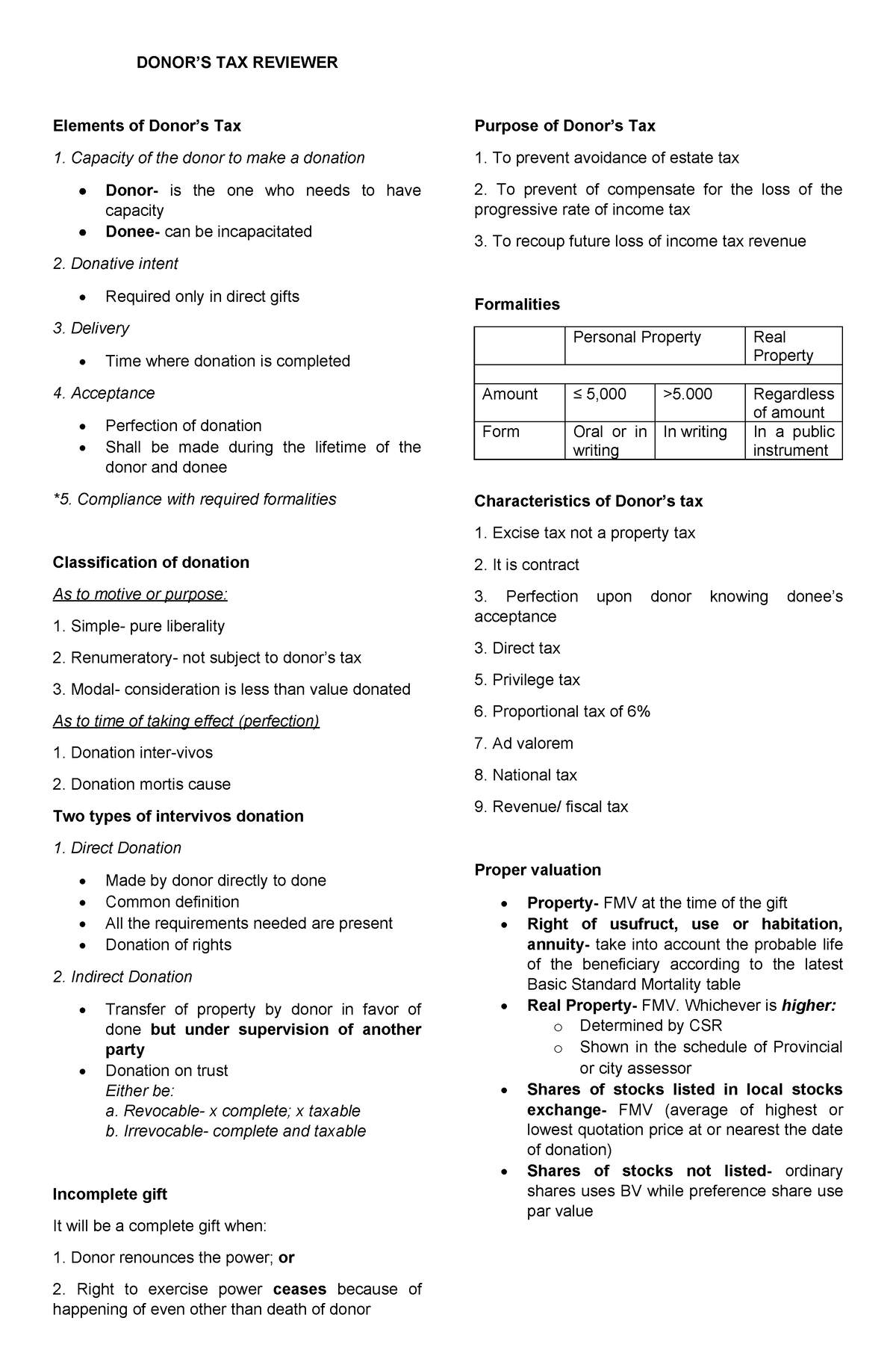 Donor’s Tax Reviewer - DONOR’S TAX REVIEWER Elements Of Donor’s Tax ...