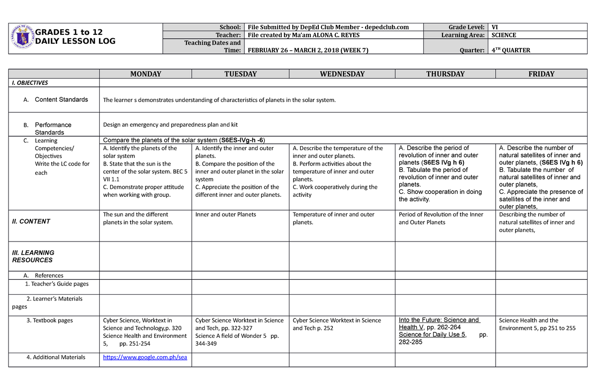 372701641-dll-science-6-q4-w7-grades-1-to-12-daily-lesson-log-school