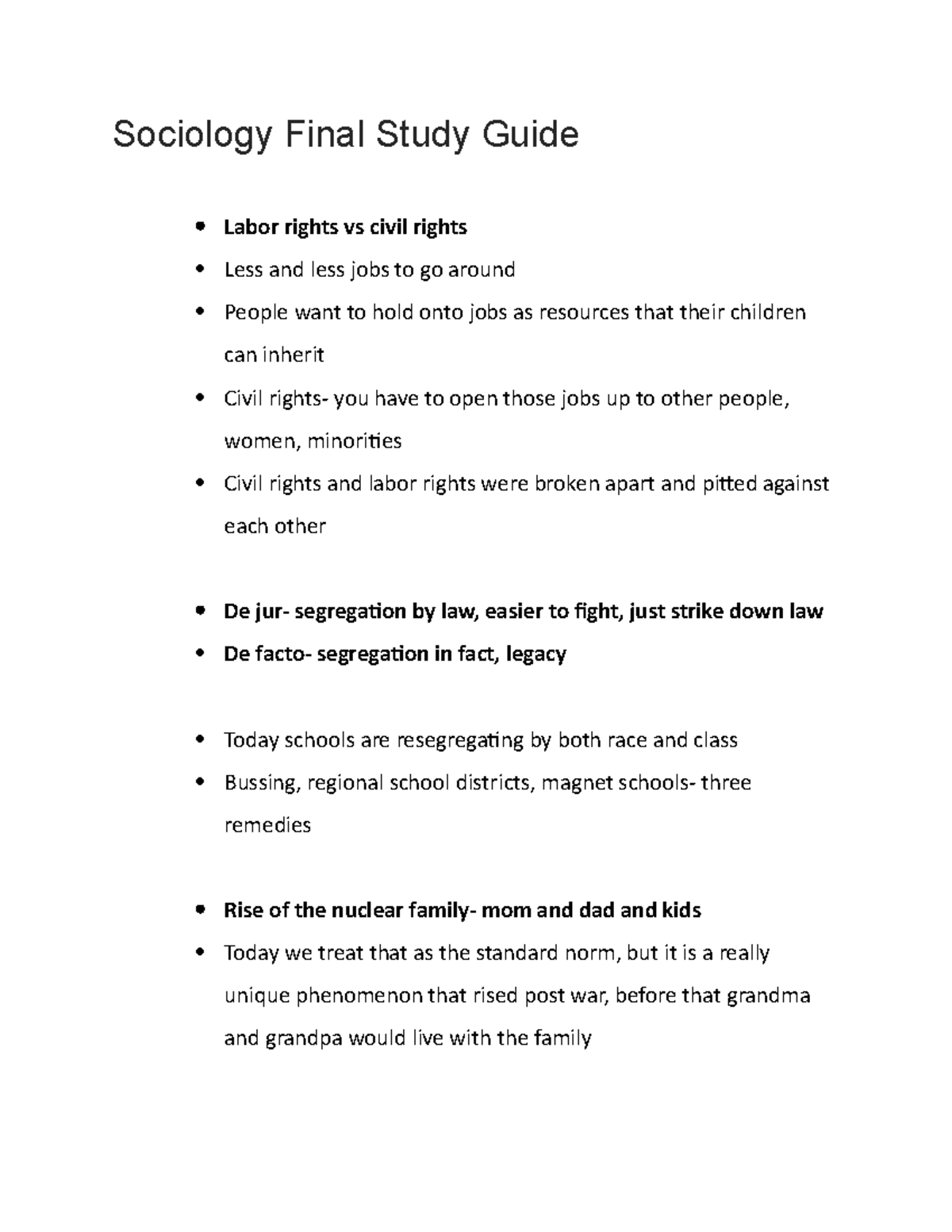 Final Study Guide - Sociology Final Study Guide Labor Rights Vs Civil ...