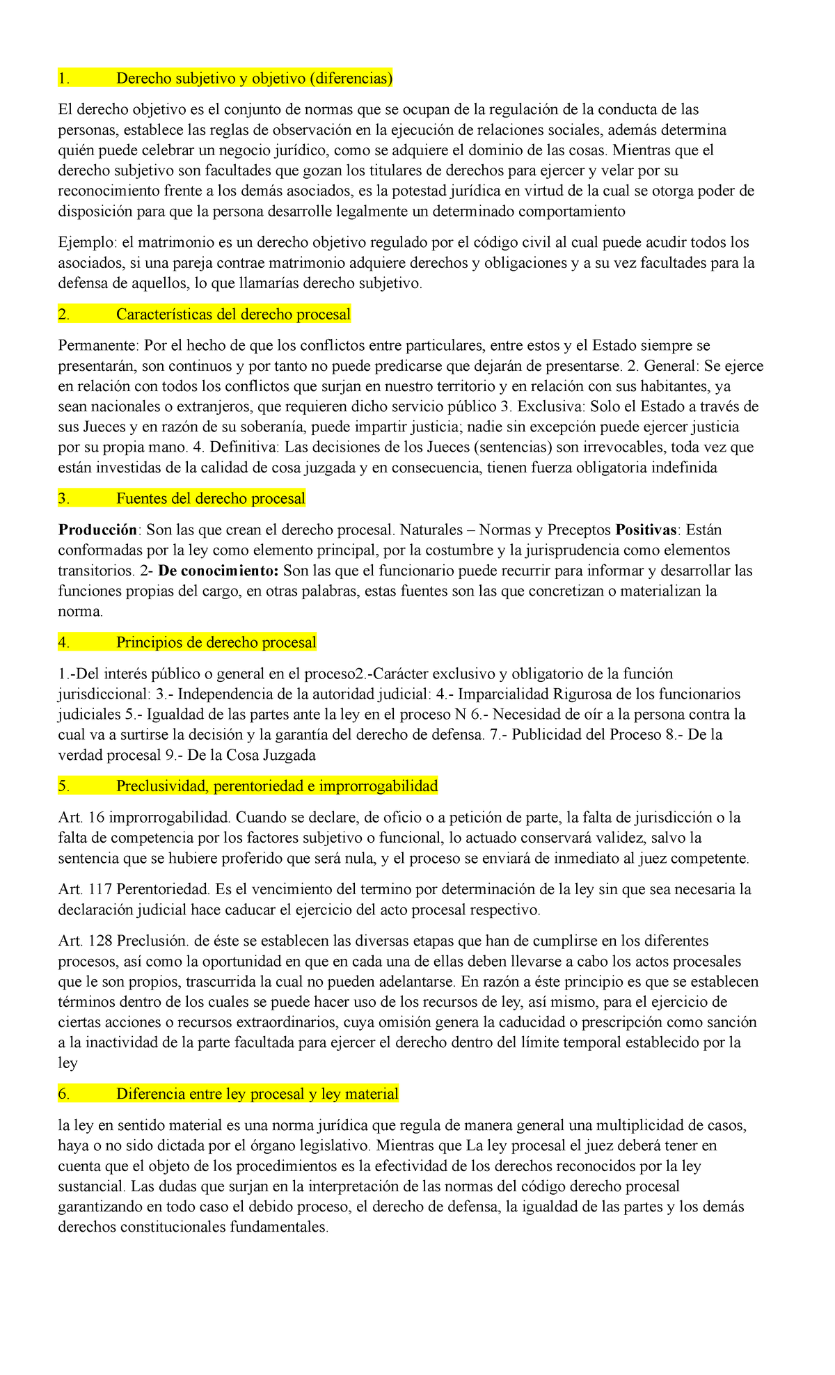 Preguntas Parcial Procesal O0K - Derecho subjetivo y objetivo ...