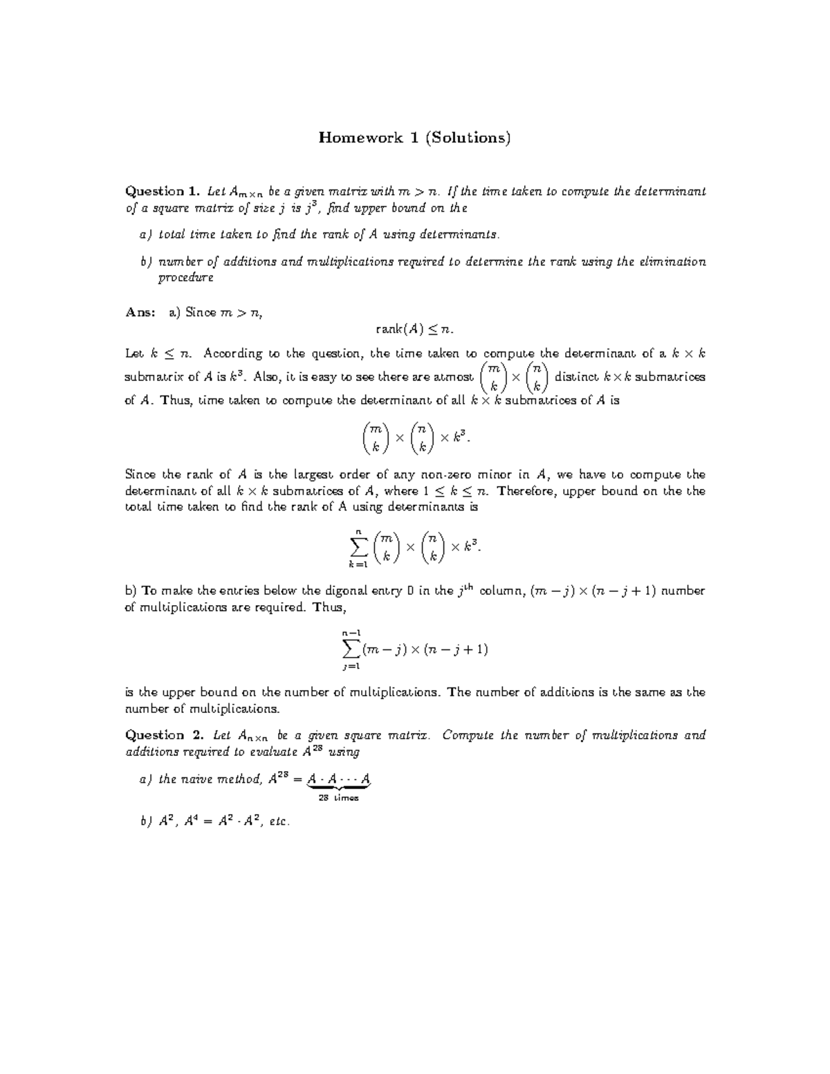 Homework 1 - Maths DSE - Home Work - Homework 1 (Solutions) Question 1× ...