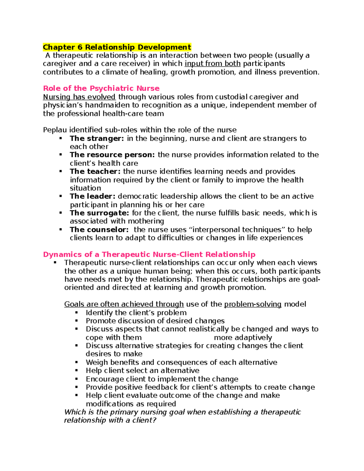 Chapter 6 Relationship Development - Chapter 6 Relationship Development ...