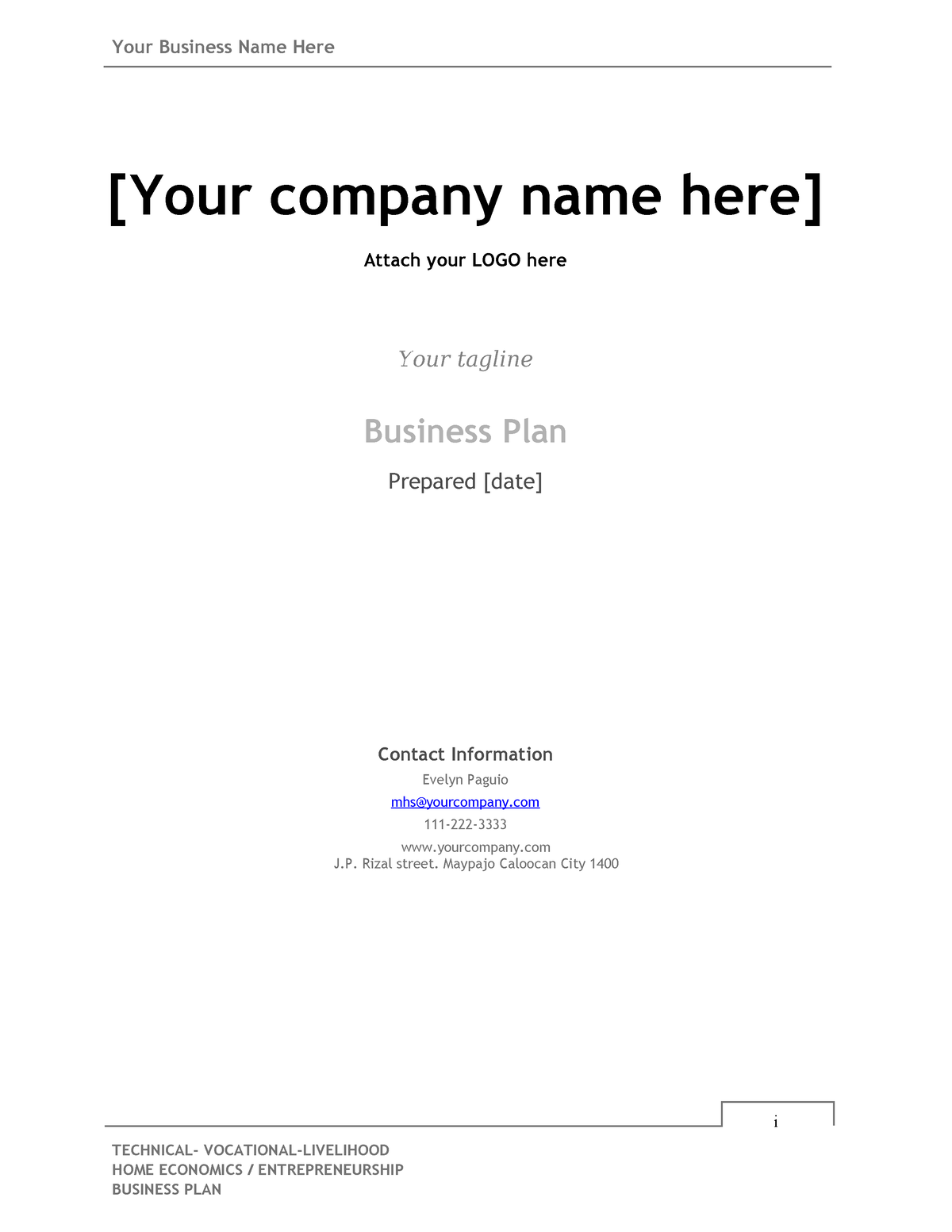 Business-PLAN- Template 2 - i TECHNICAL- VOCATIONAL-LIVELIHOOD HOME ...