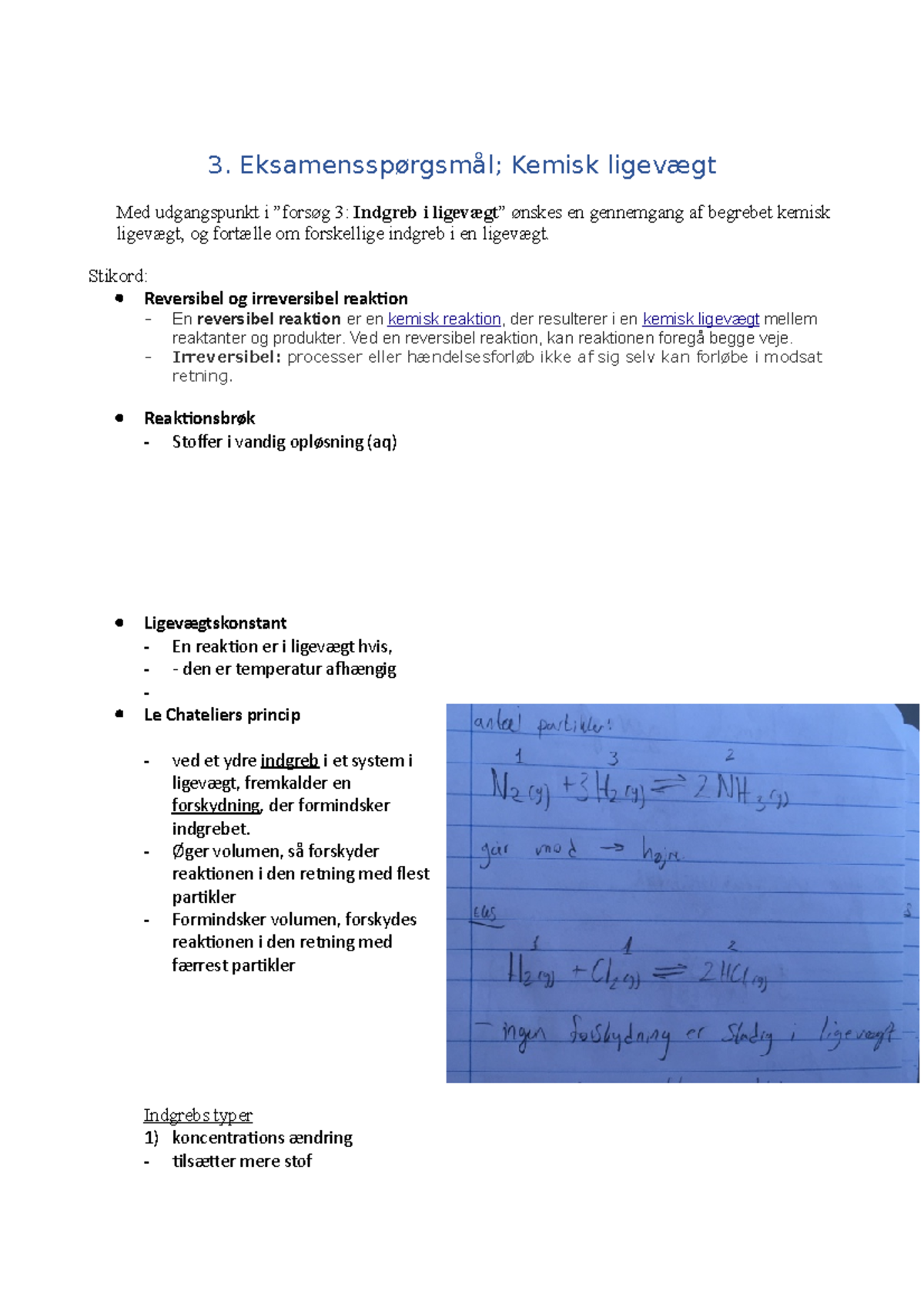 Eksamensspørgsmål 3 - 3. Eksamensspørgsmål; Kemisk Ligevægt Med ...