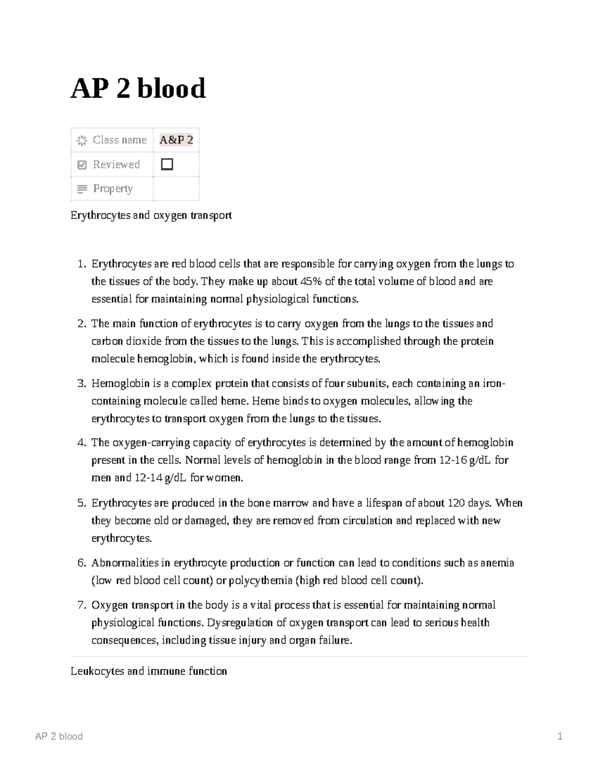 AP 2 Blood - AP 2 Blood Class Name A&P 2 Reviewed Property Erythrocytes ...