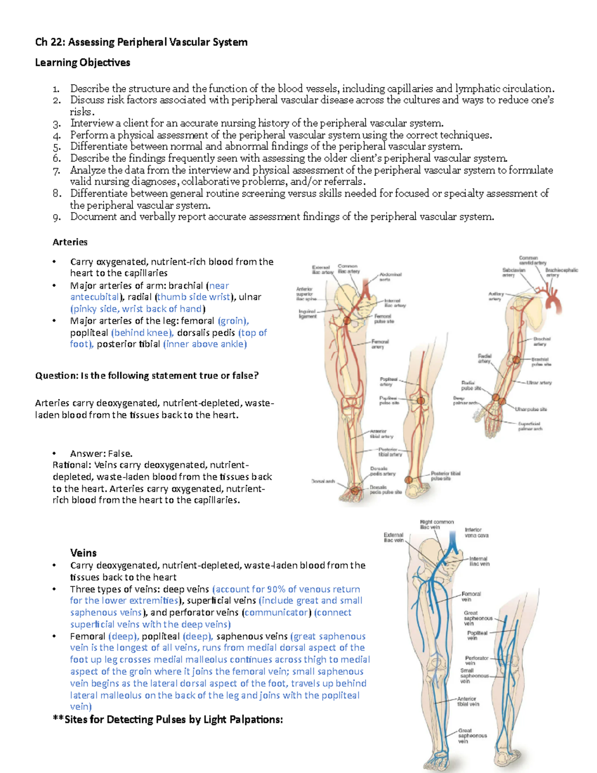 Chapter 22 Peripheral Vascular PP And Chapter Notes - Ch 22: Assessing ...