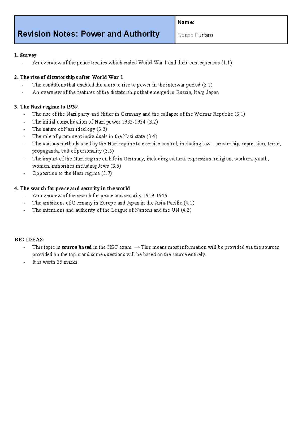 (THIS ONE) Rocco Furfaro - Power and Authority Study Notes - Revision ...