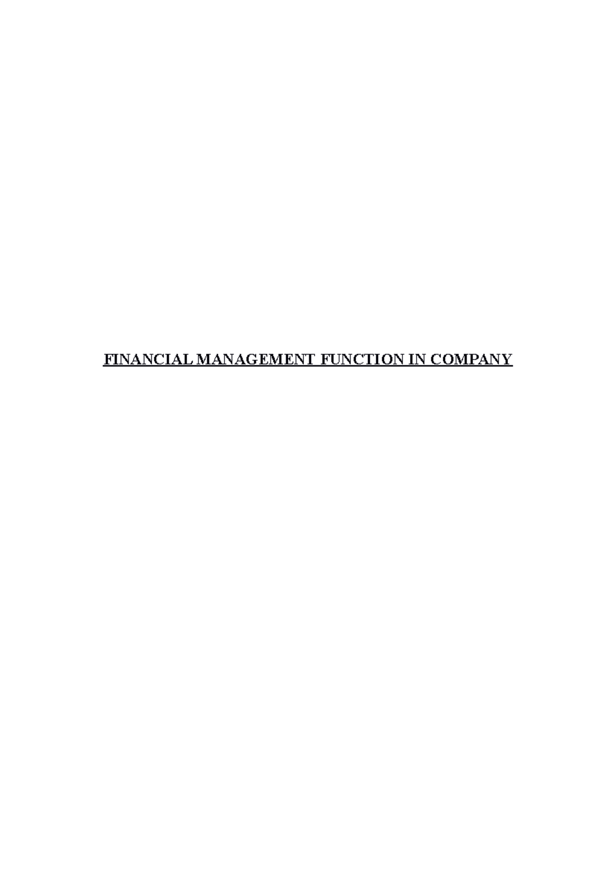 Financial Management Function IN Company - FINANCIAL MANAGEMENT ...