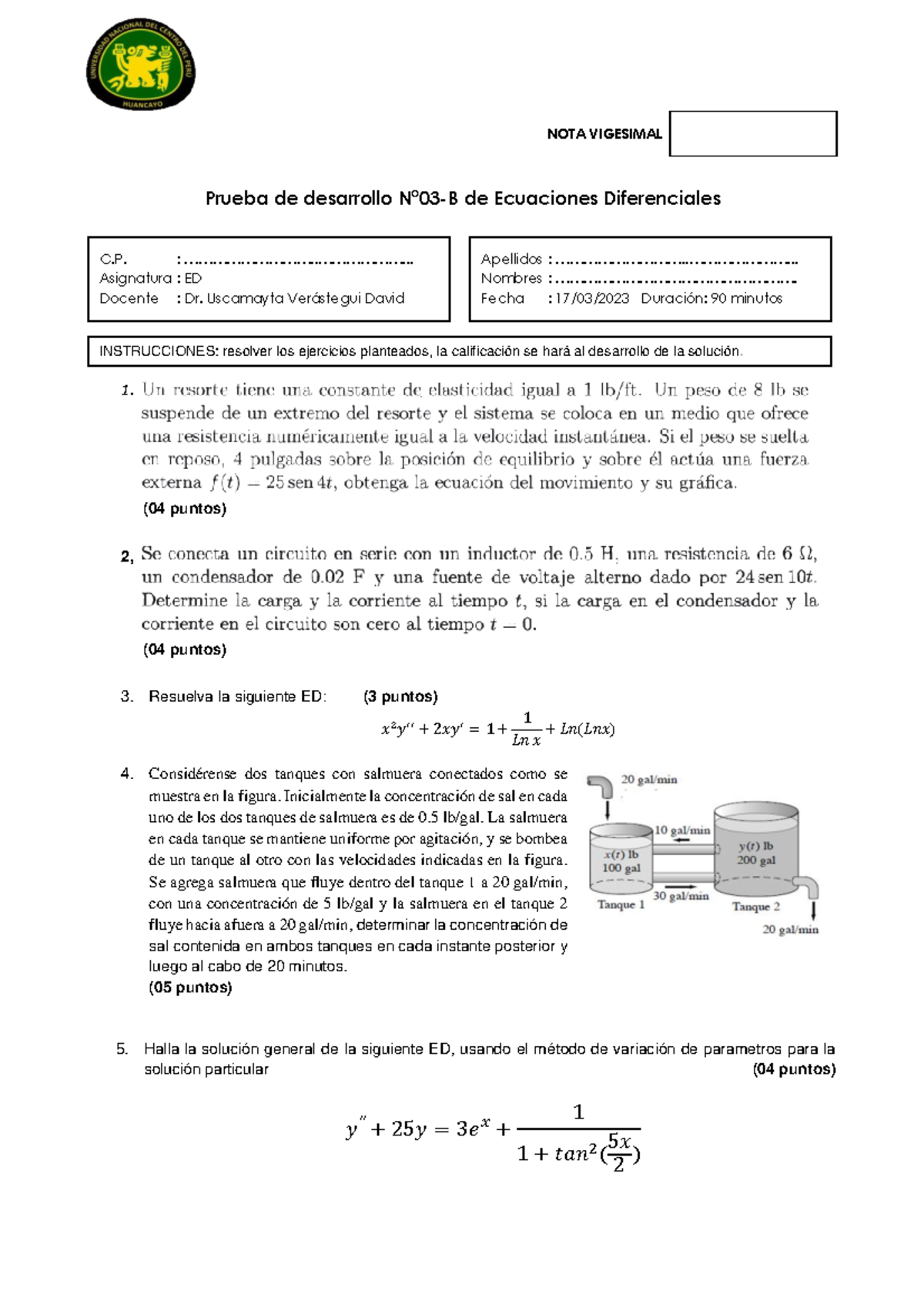 PD N°03B-2023-00 - EXAMEN 3 - NOTA VIGESIMAL Prueba De Desarrollo N°03 ...